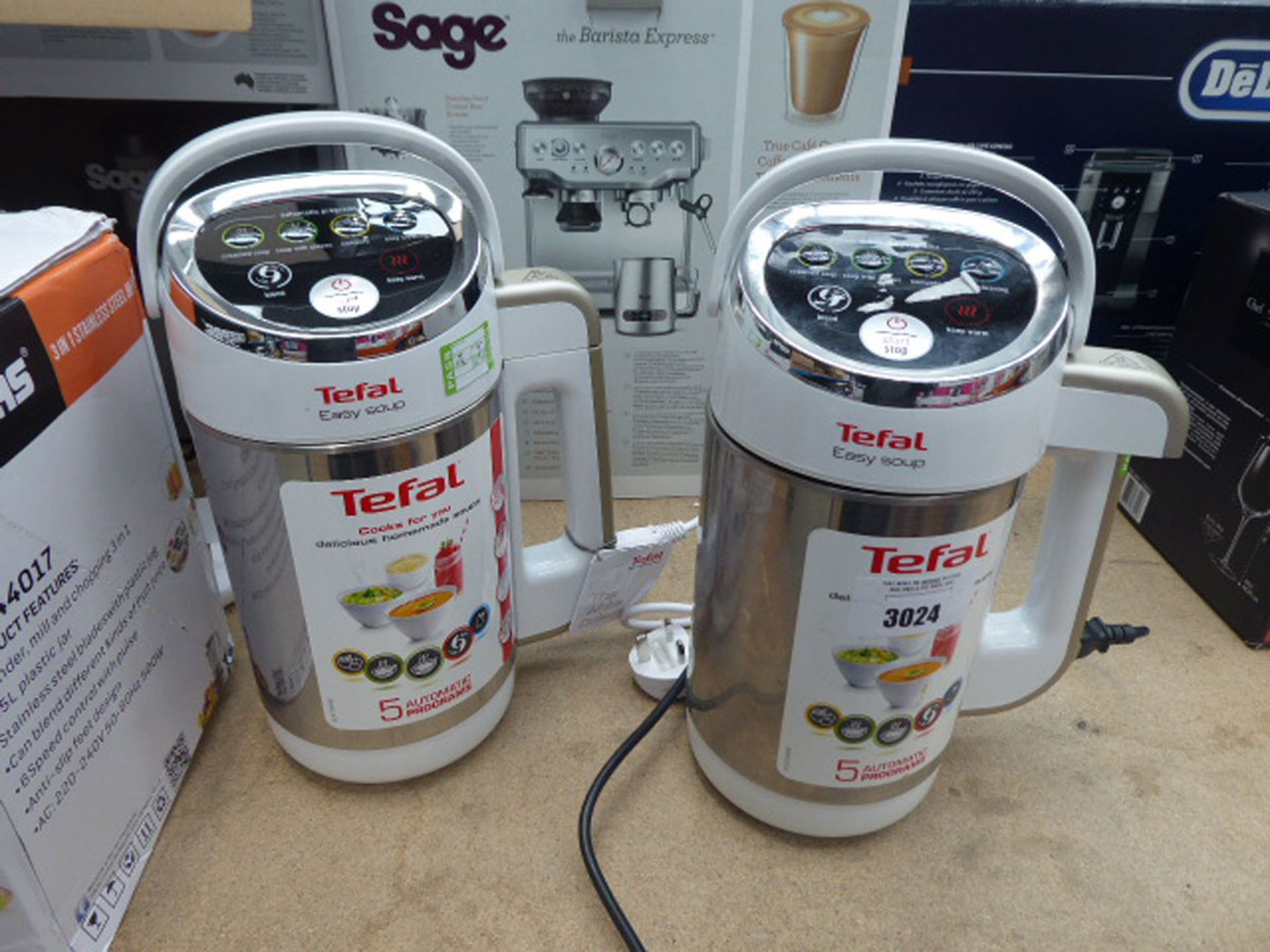 Two unboxed Tefal easy soup makers, both with blades Light use