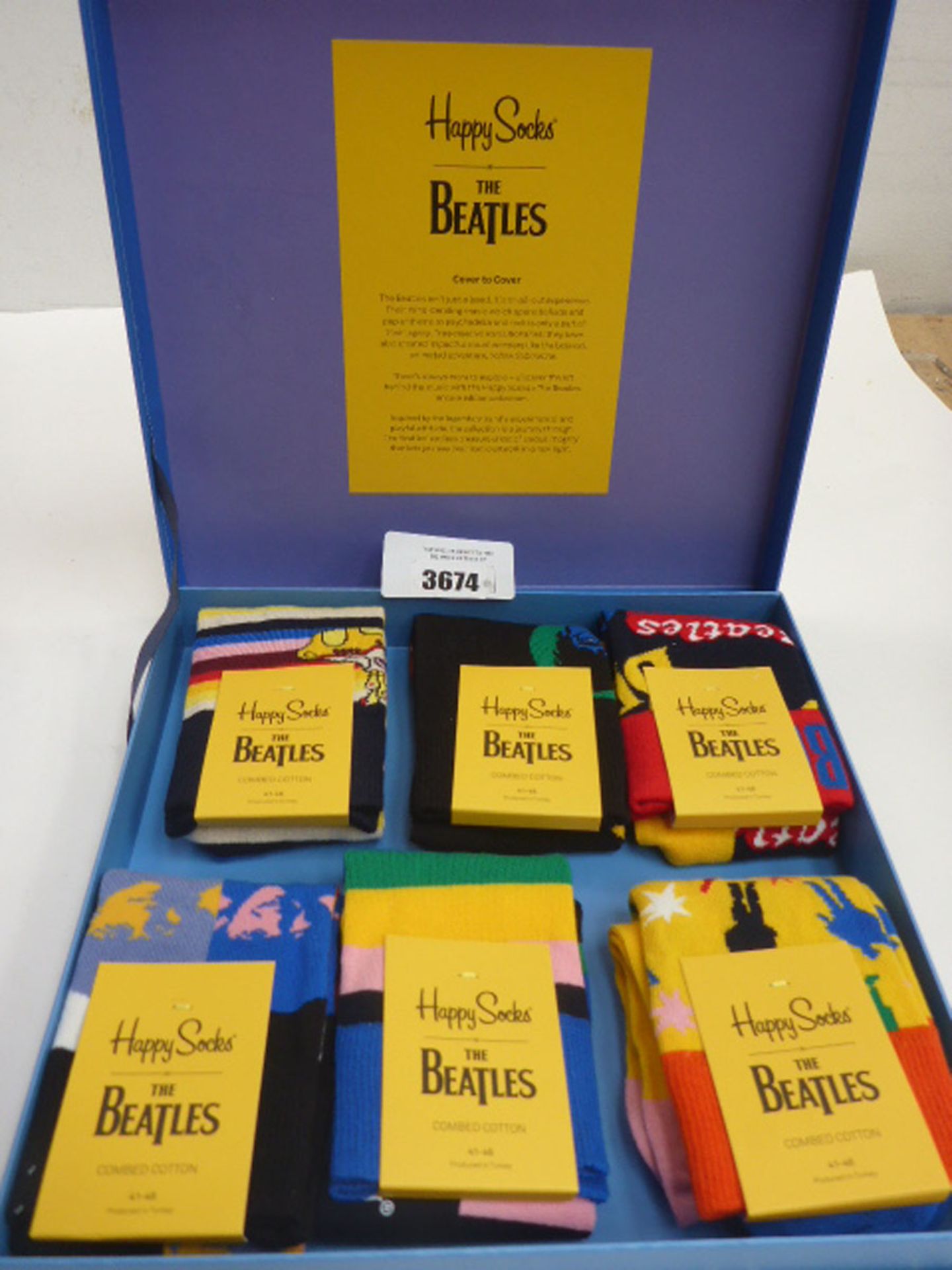Happy Socks 'The Beatles' design set of 6 socks in gift box Size 41-46