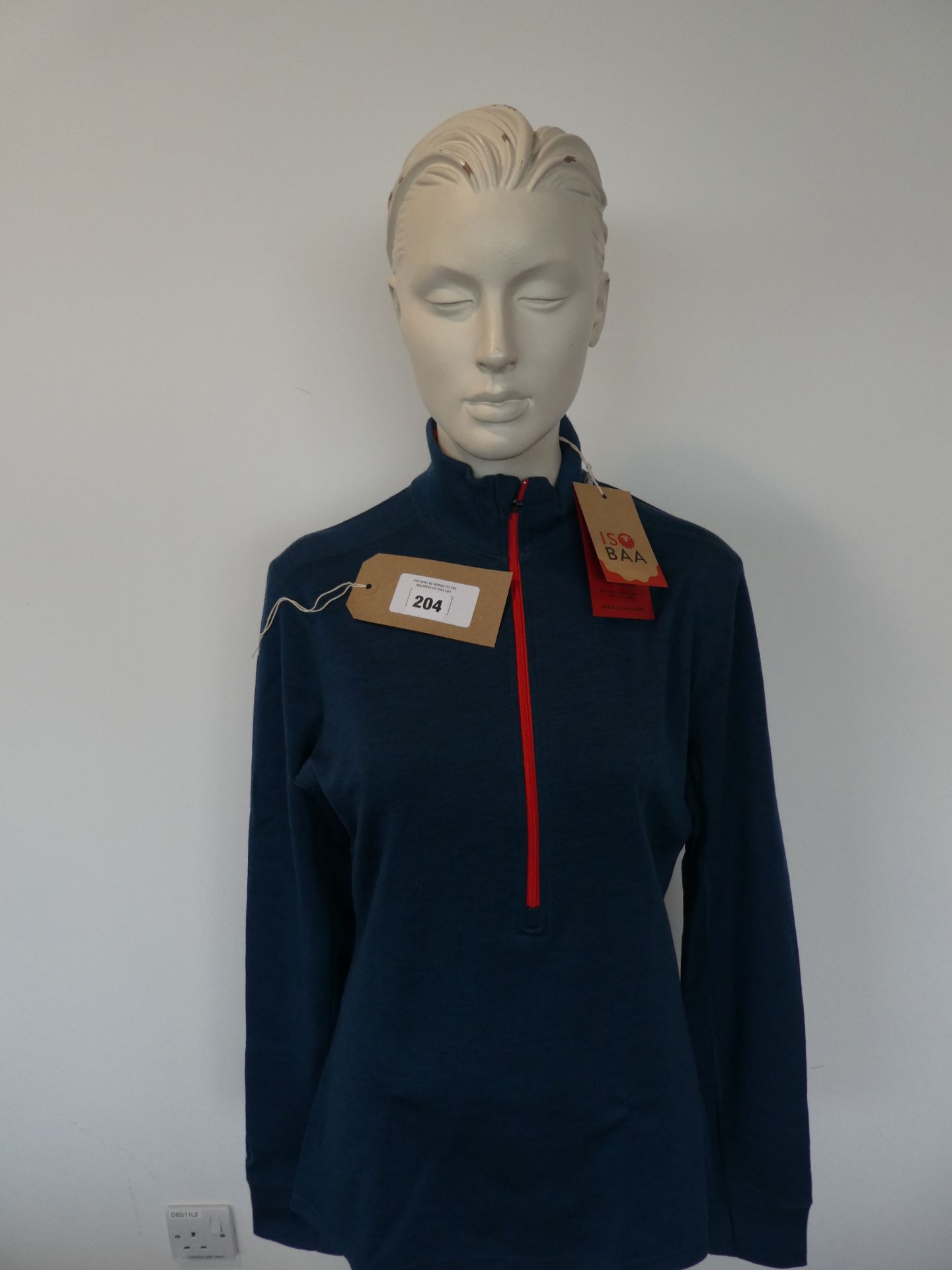 IsoBAA women's merino 320 half zip jumper in petrol / orange size L