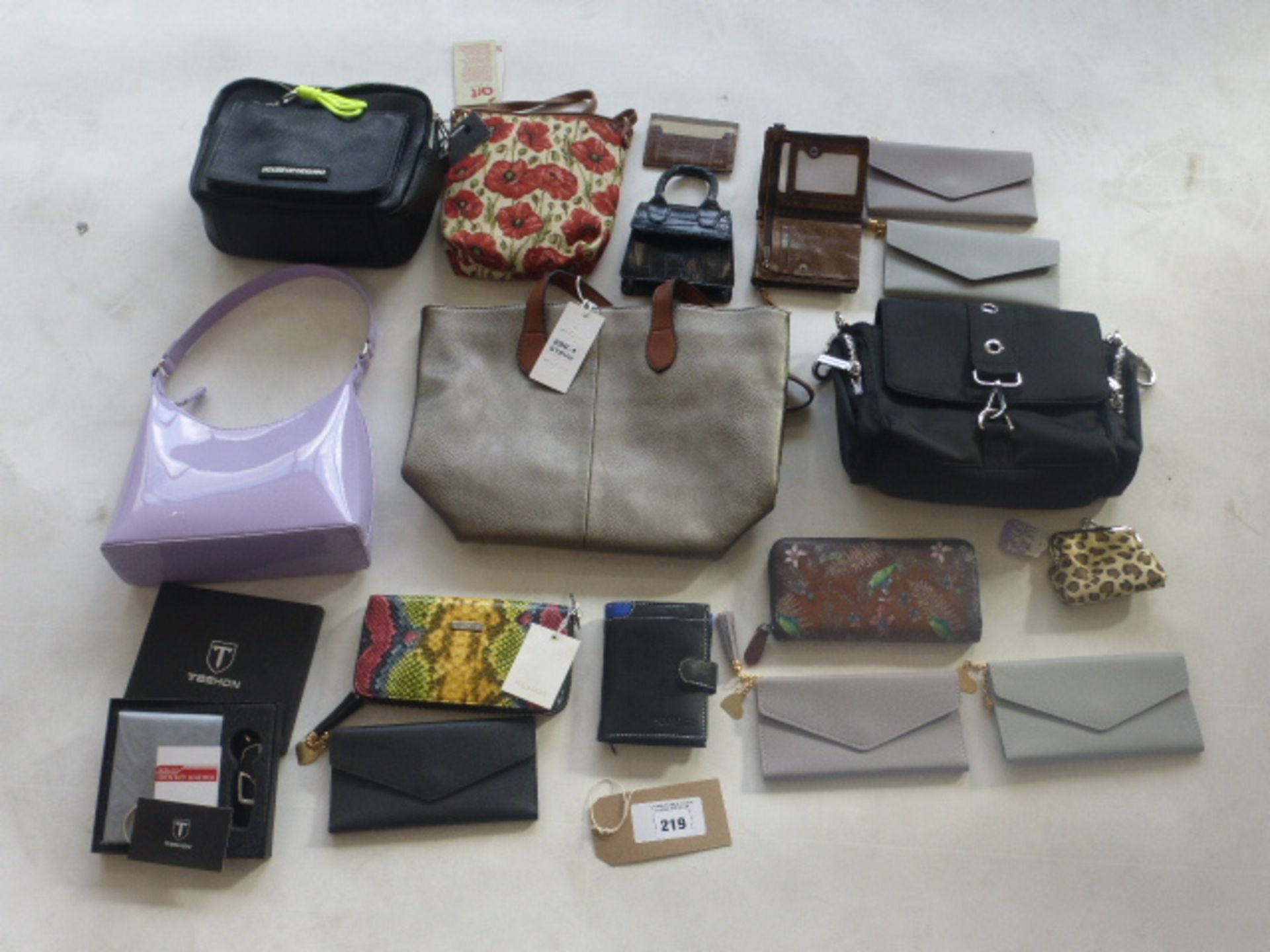 Selection of bags, purses, wallets, etc
