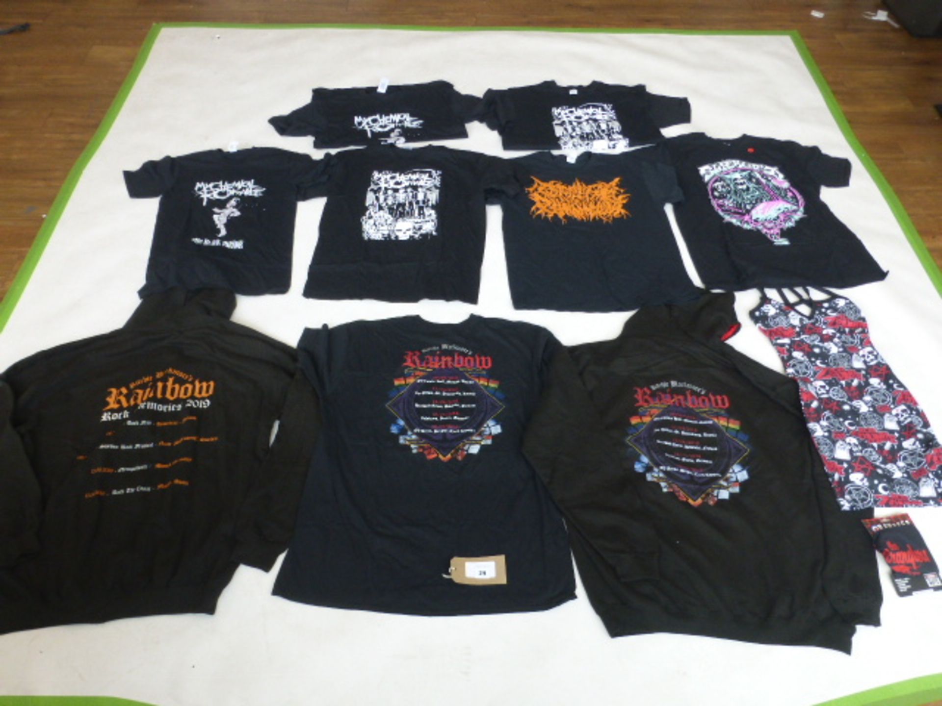 Selection of rock / music clothing to include My Chemical Romance, Rainbow, Stranglers, etc