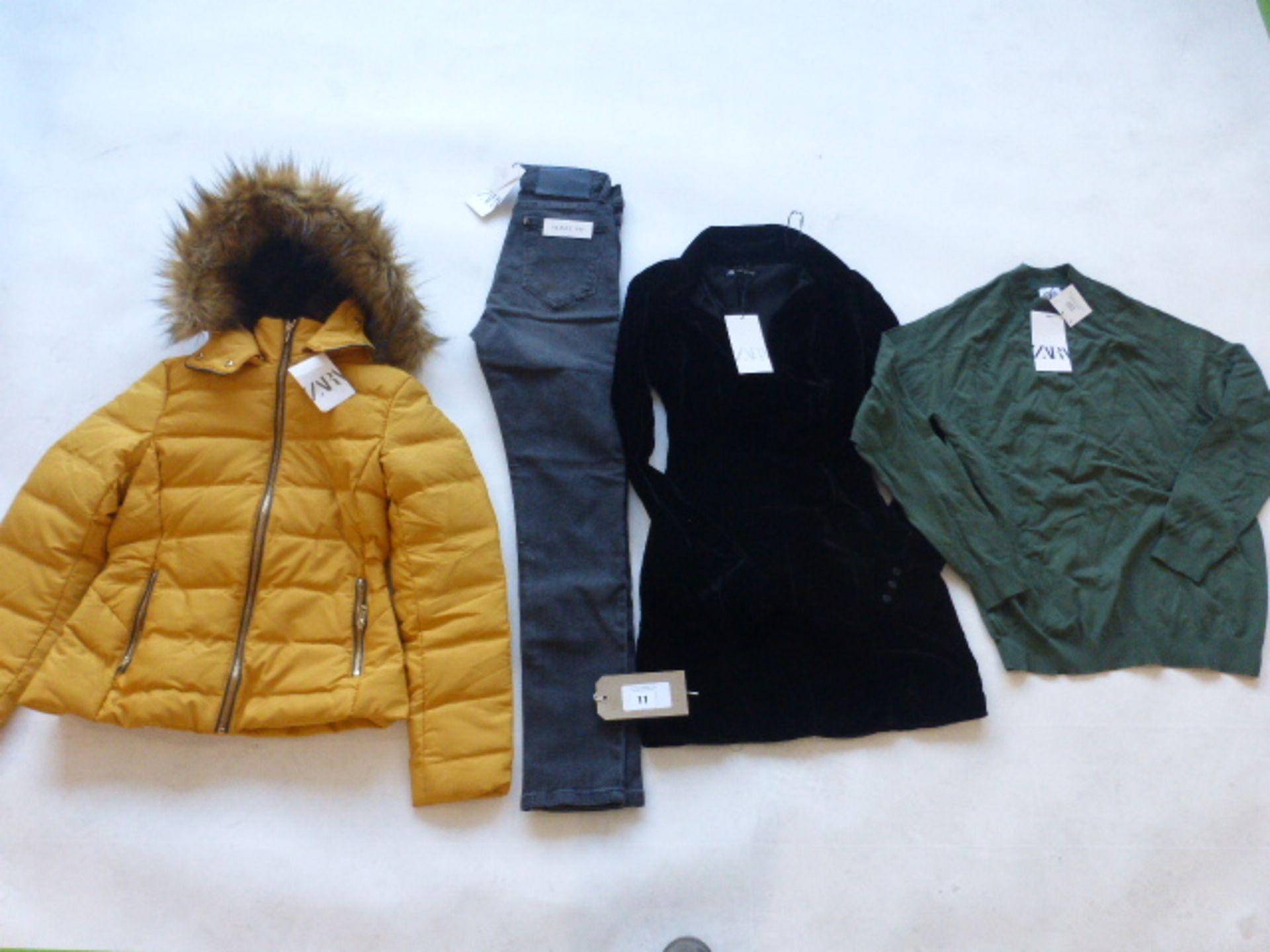 Selection of Zara clothing to include top dress, jeans and jacket sizes XS, M and 38