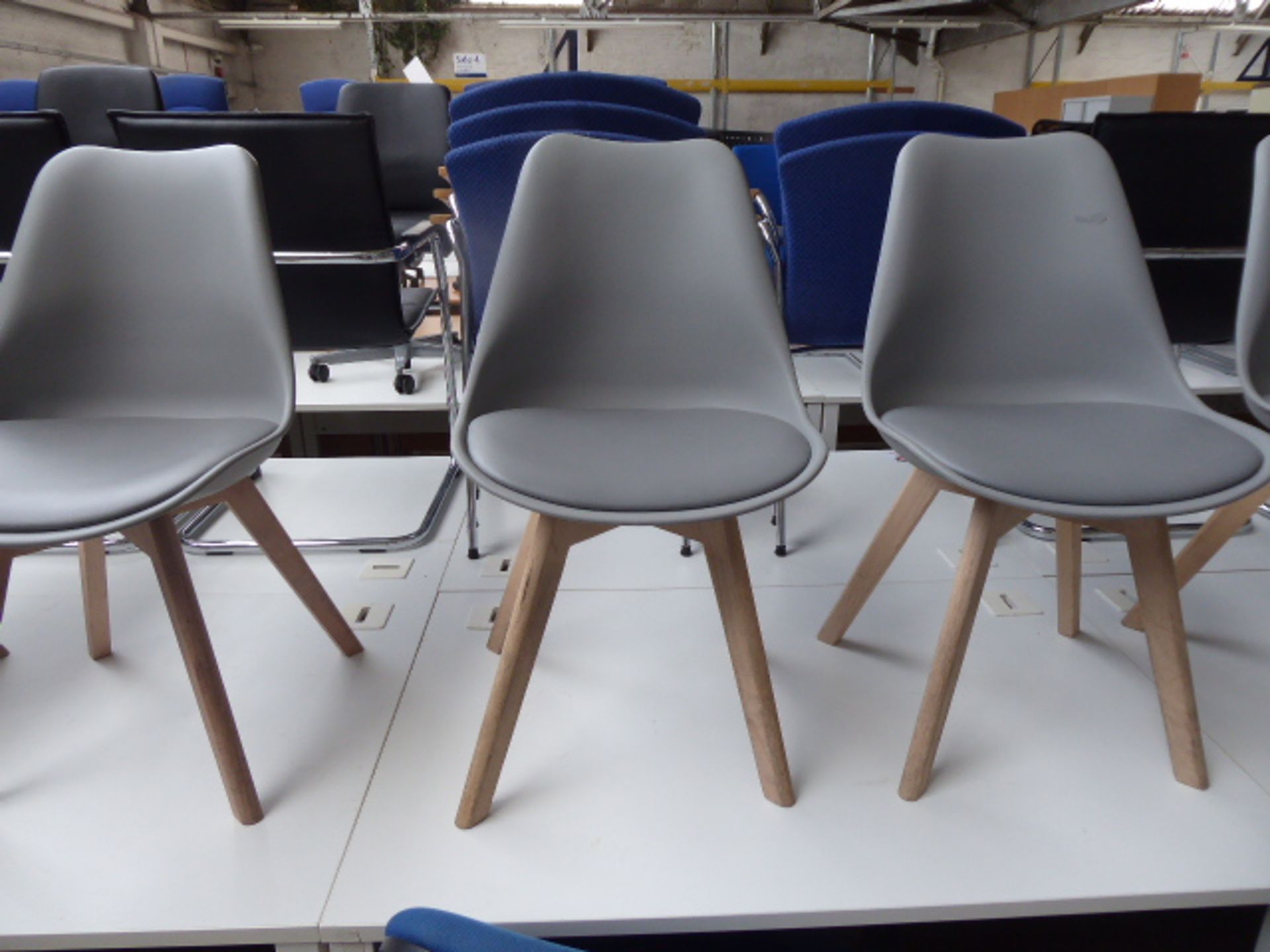 Six Habitat chairs with natural wooden finished legs and grey seat and seat pad - Image 3 of 4