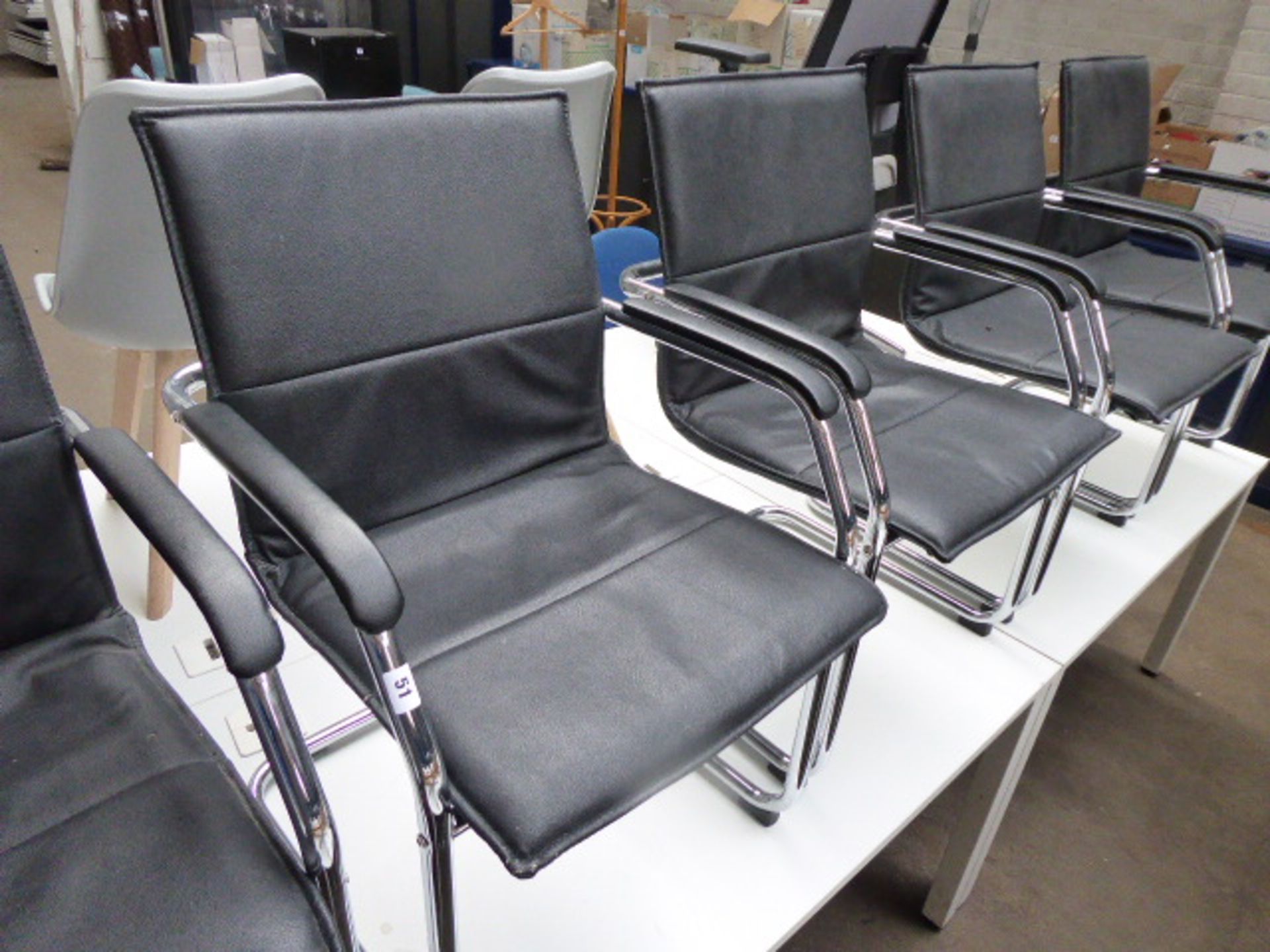 Six black leather effect and chrome frame cantilever chairs - Image 2 of 2