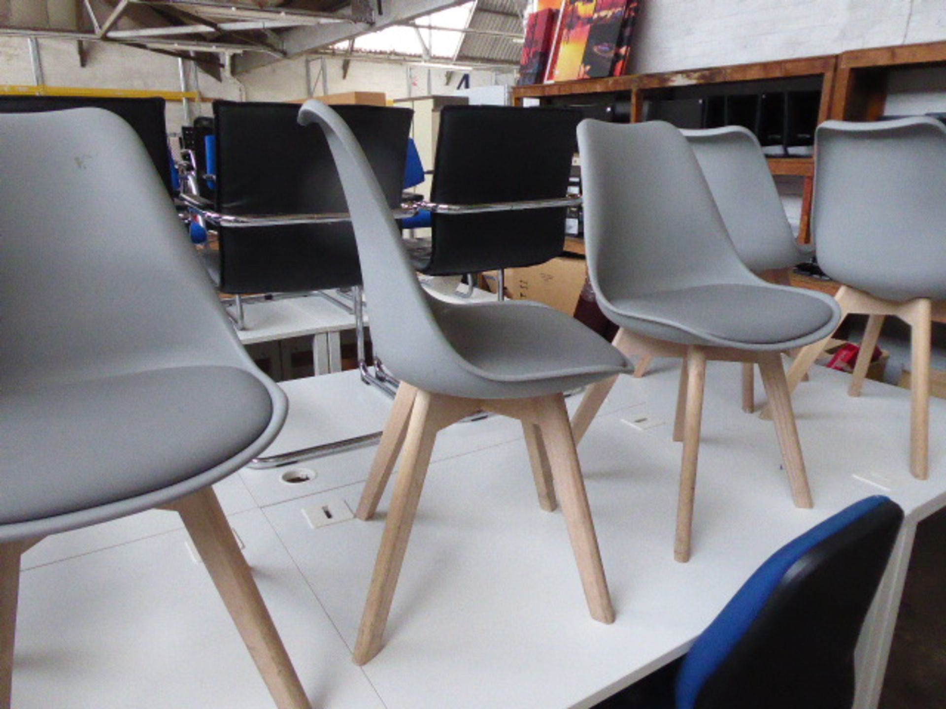 Six Habitat chairs with natural wooden finished legs and grey seat and seat pad - Image 2 of 2