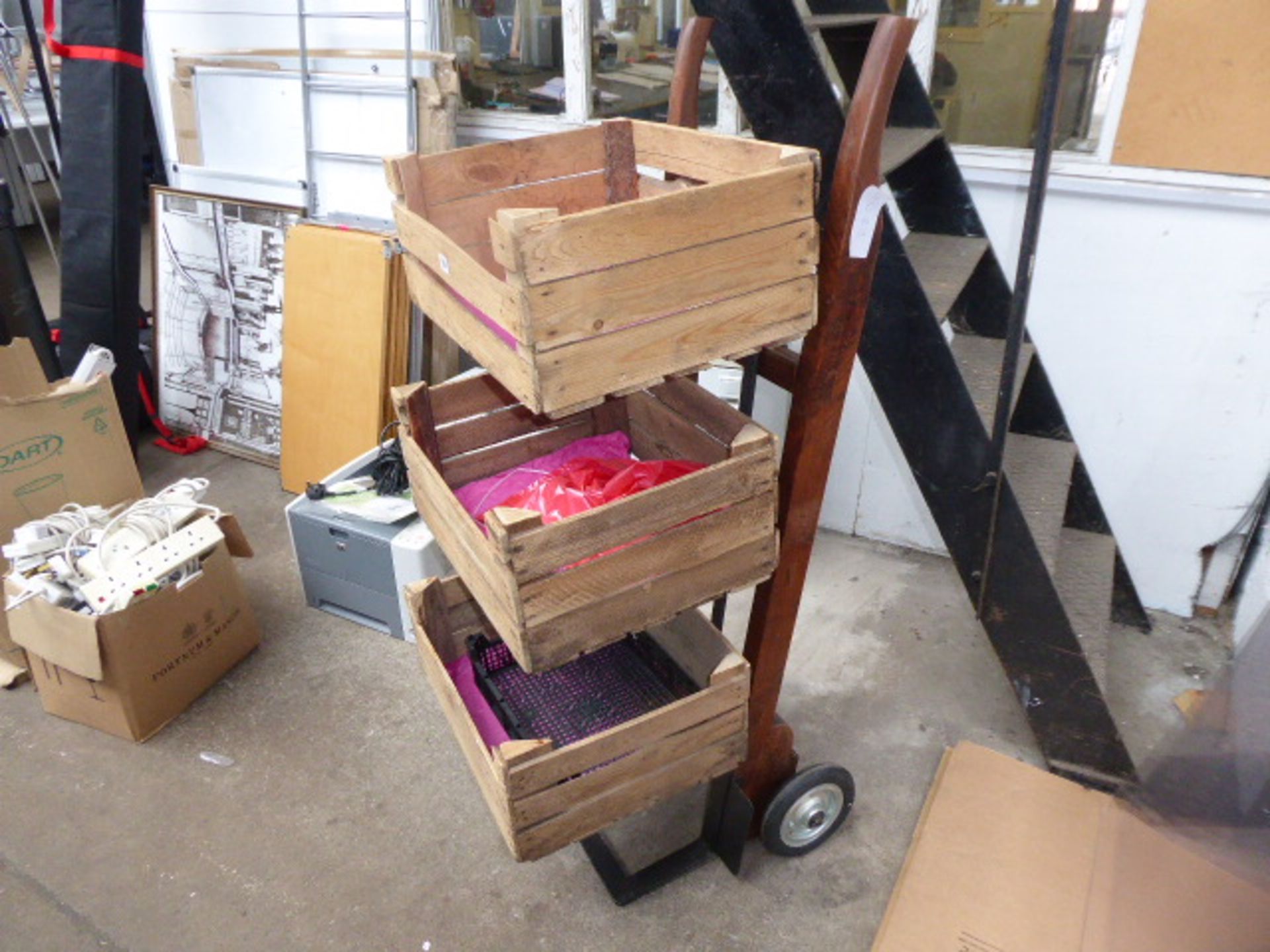 Point of sale in the style of an old sack barrow and 3 potato crates