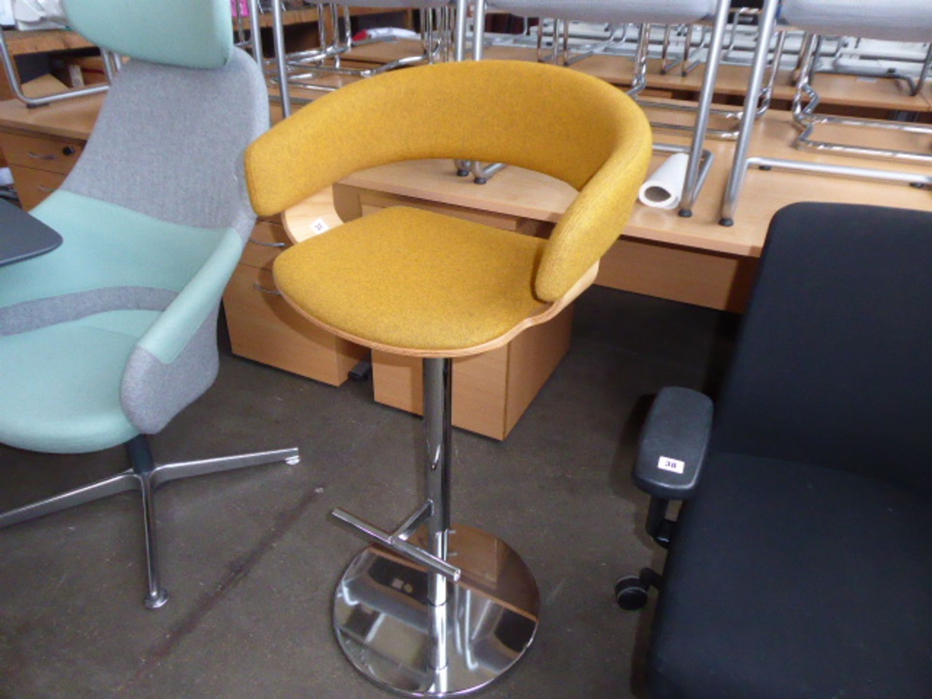 Allermuir orange cloth and bent wood with chrome bar stool - Image 2 of 2