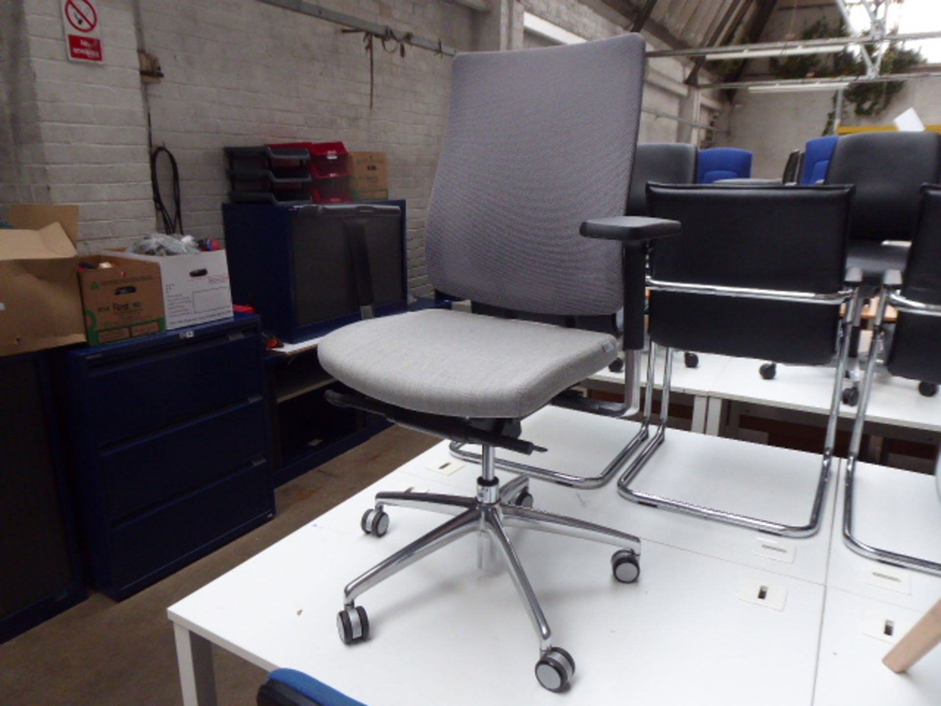 (37) - Boss Design grey cloth seated grey mesh back chrome frame swivel armchair