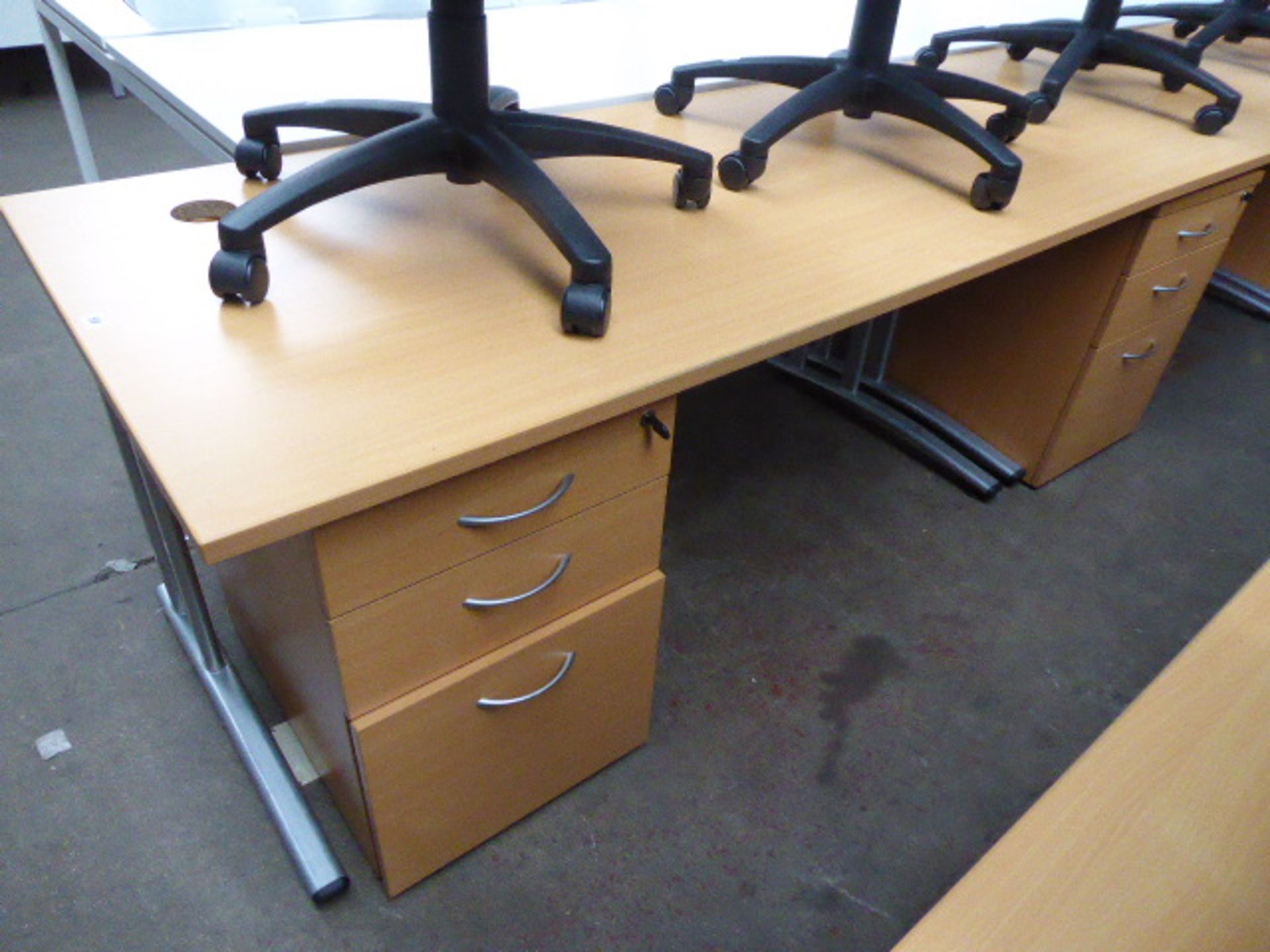 Five 160cm light oak straight front work stations on cantilever legs, each with matching three - Image 2 of 2