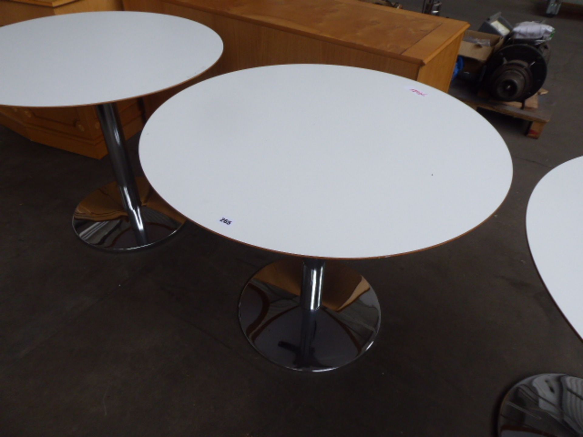 90cm Allermuir white top circular table on chrome base