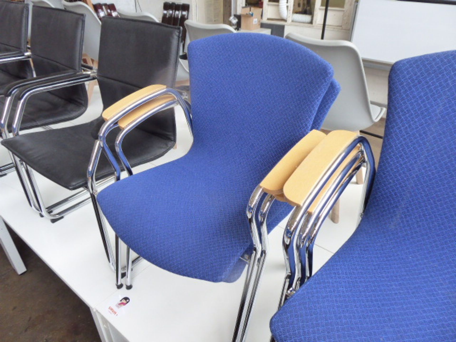 Five chrome frame blue cloth stacking chairs - Image 2 of 2