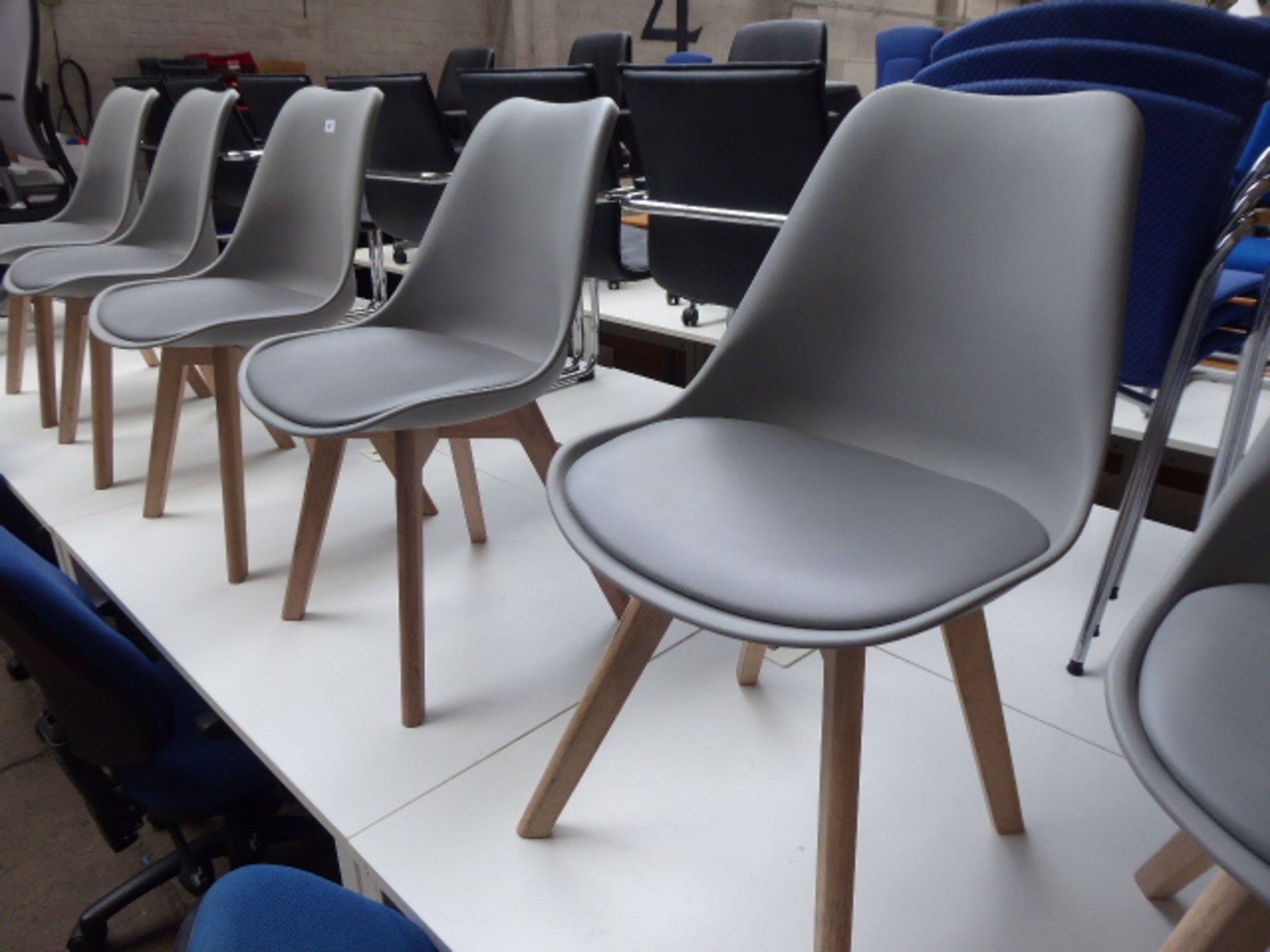 Six Habitat chairs with natural wooden finished legs and grey seat and seat pad - Image 2 of 4