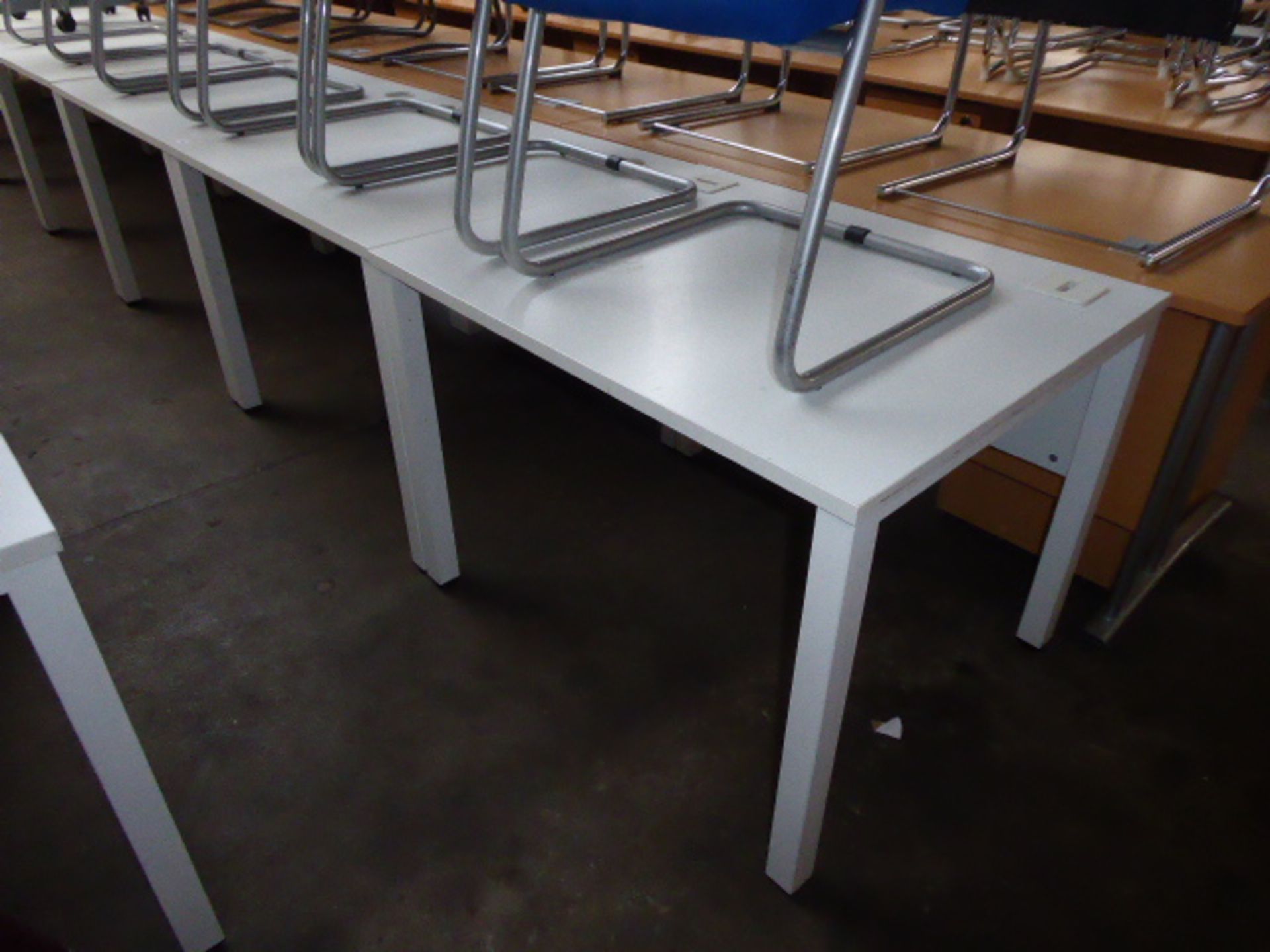 Four 100cm straight front white work stations on straight legs