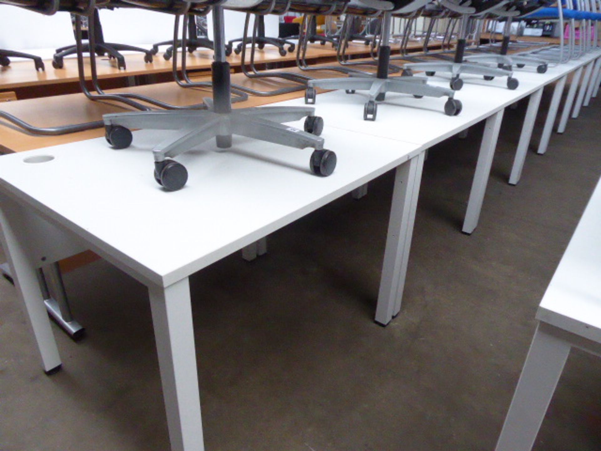 Four 100cm straight front white work stations on straight legs