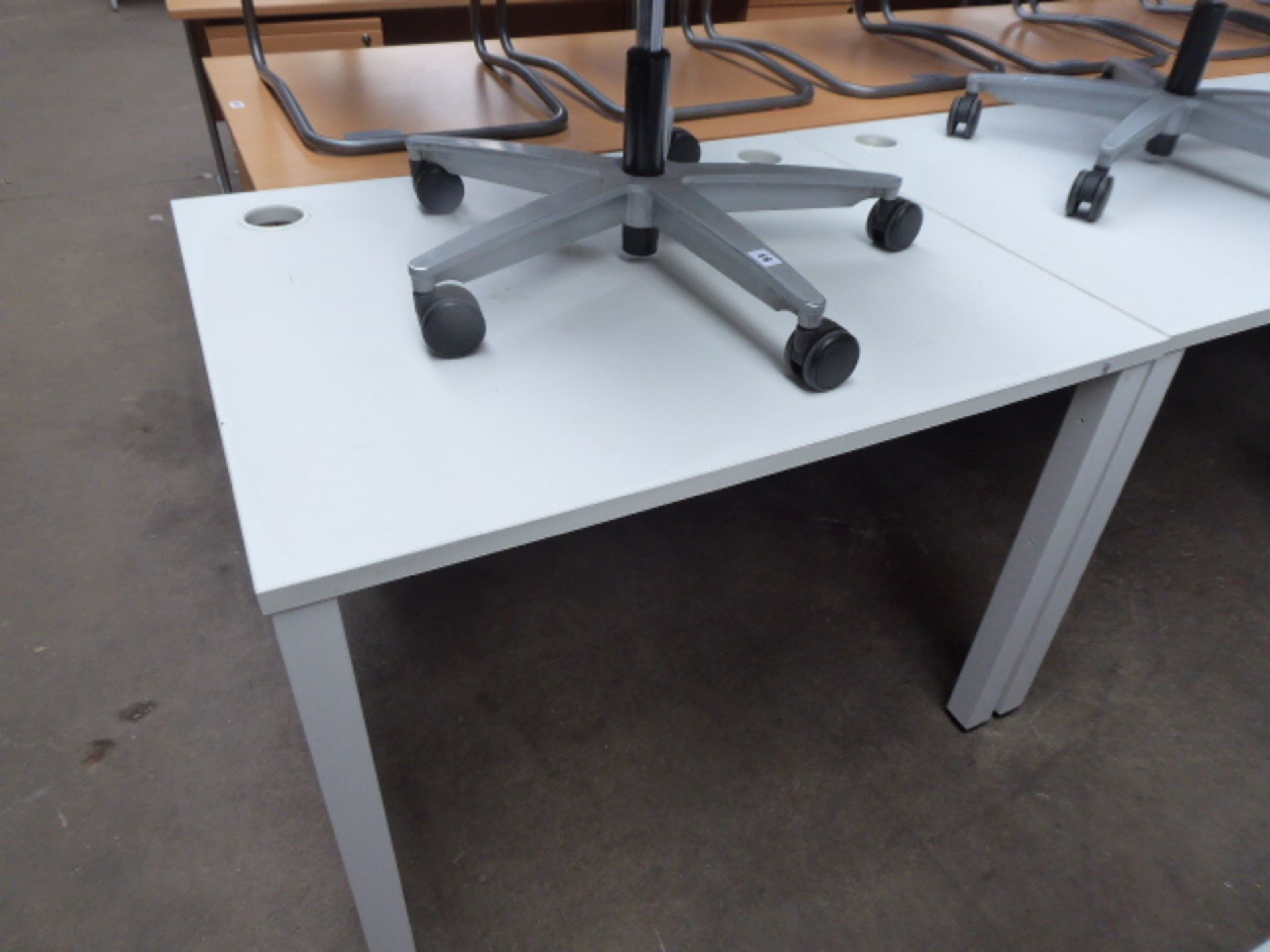 Four 100cm straight front white work stations on straight legs - Image 2 of 2