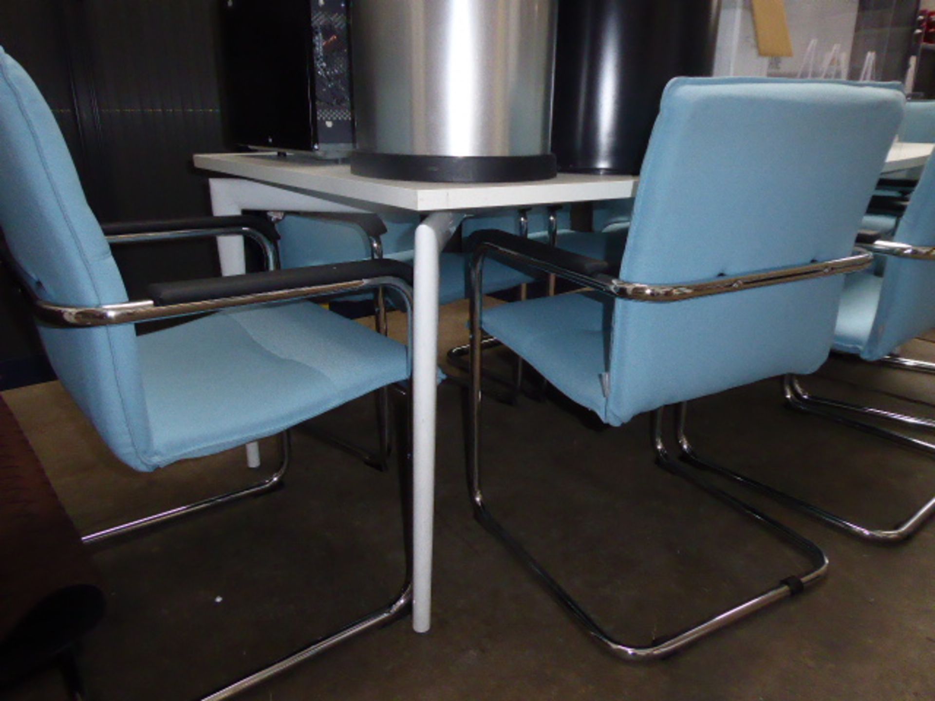 220cm white boardroom table with set of 8 matching blue cloth and chrome frame cantilever chairs - Image 3 of 3