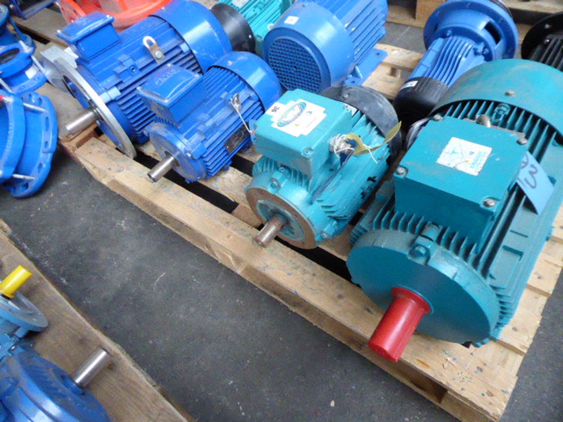 Four assorted motors, Brook Crompton T-DA132SA, 6.32kw; Brook Crompton W-DA112MM-C, 5.5kw; CMG SLA