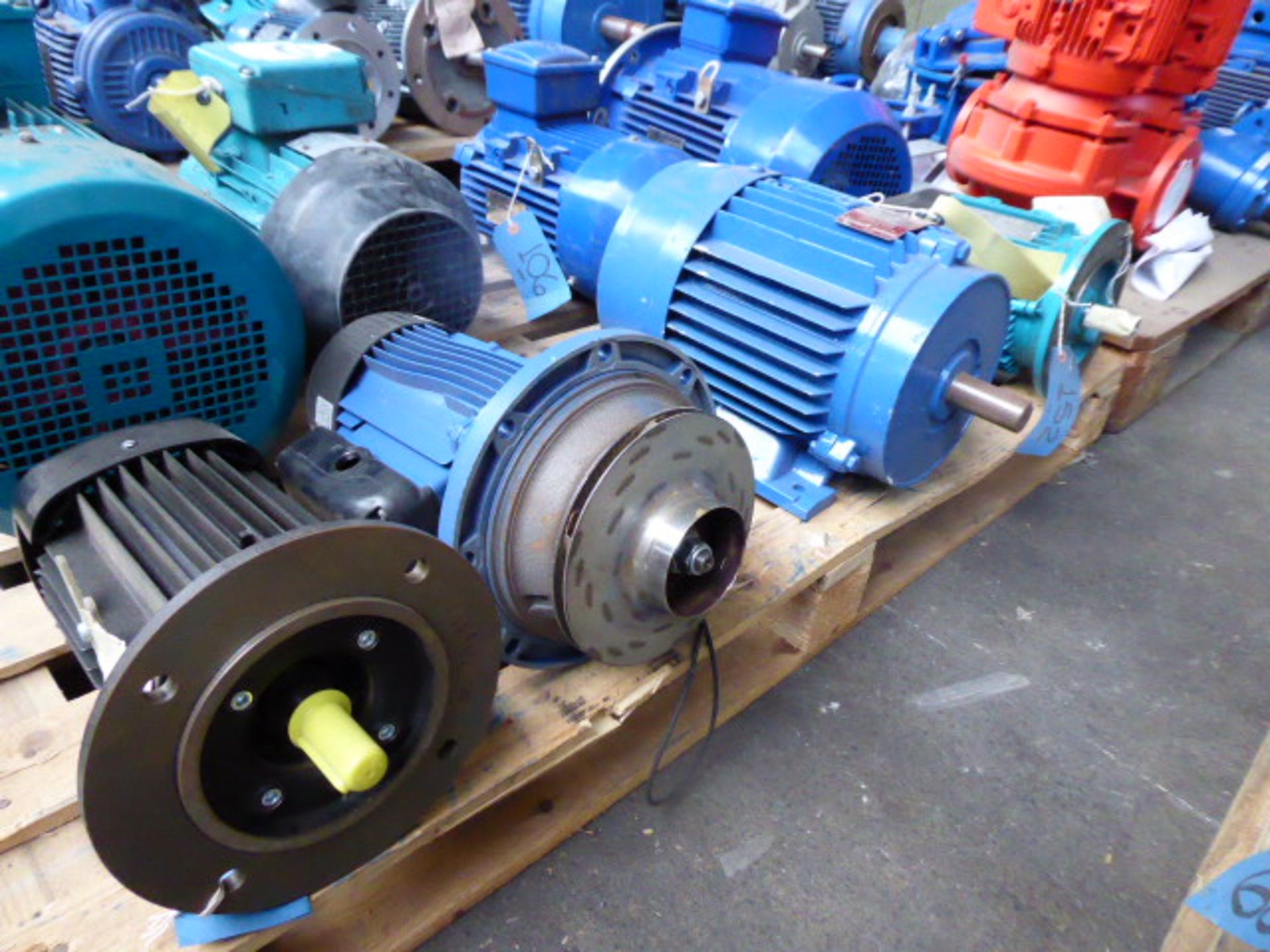 Four assorted motors, one unbranded; Lowara FCTE4 50-125/03; Brook Crompton D112, 4kw and Brook