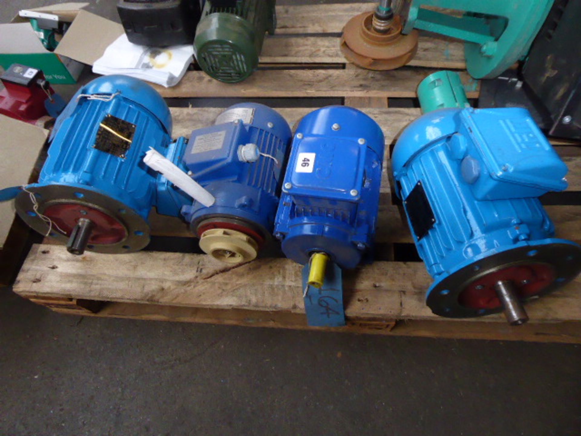 Four assorted motors, Weg, 1.1kw; Pullen SKK-1040/2, 1.9kw; Weg, 1.1kw and 1 other