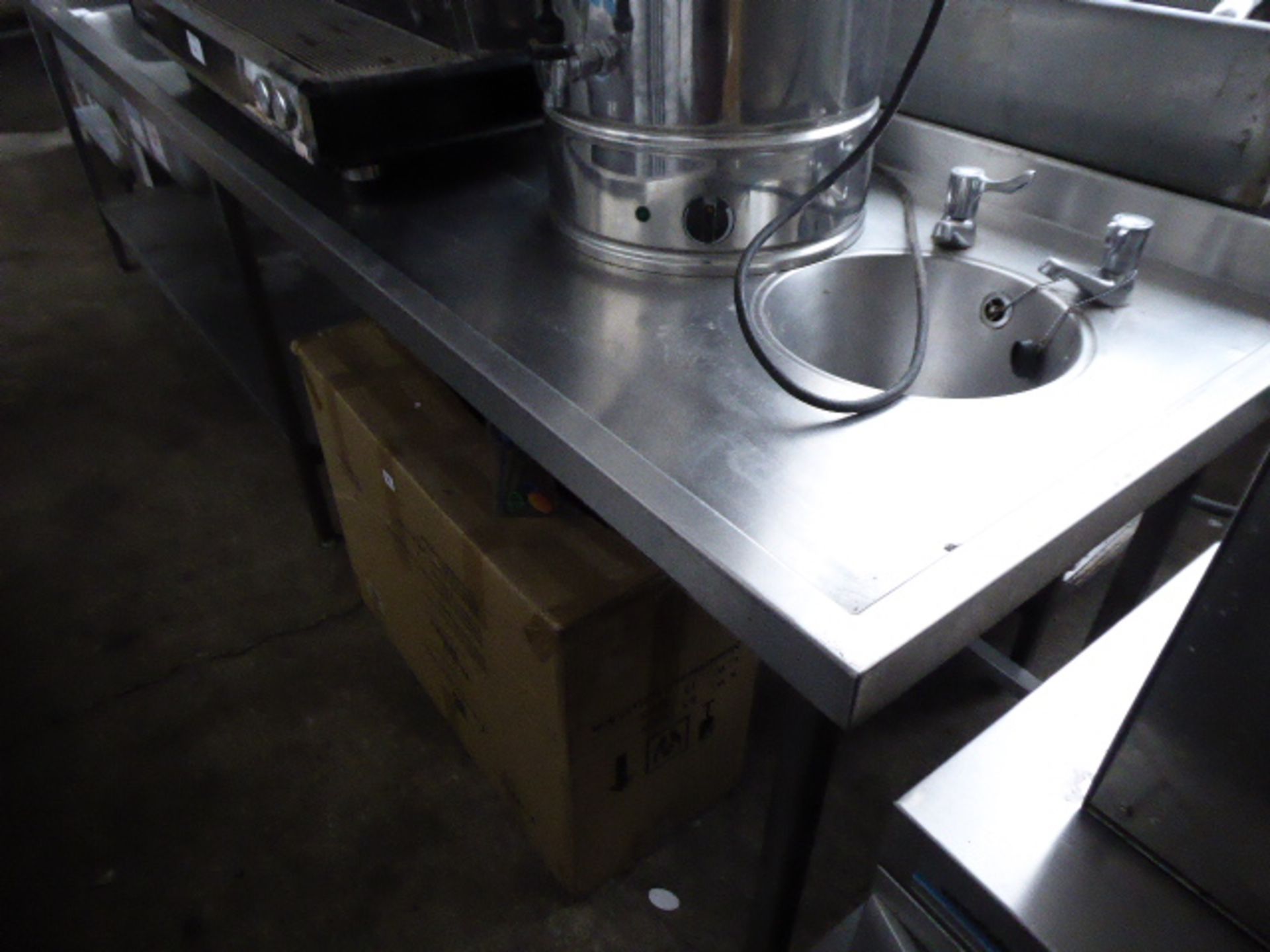 47 - 315cm stainless steel double bowl sink unit with tap sets, draining board and a hand basin with - Image 3 of 3