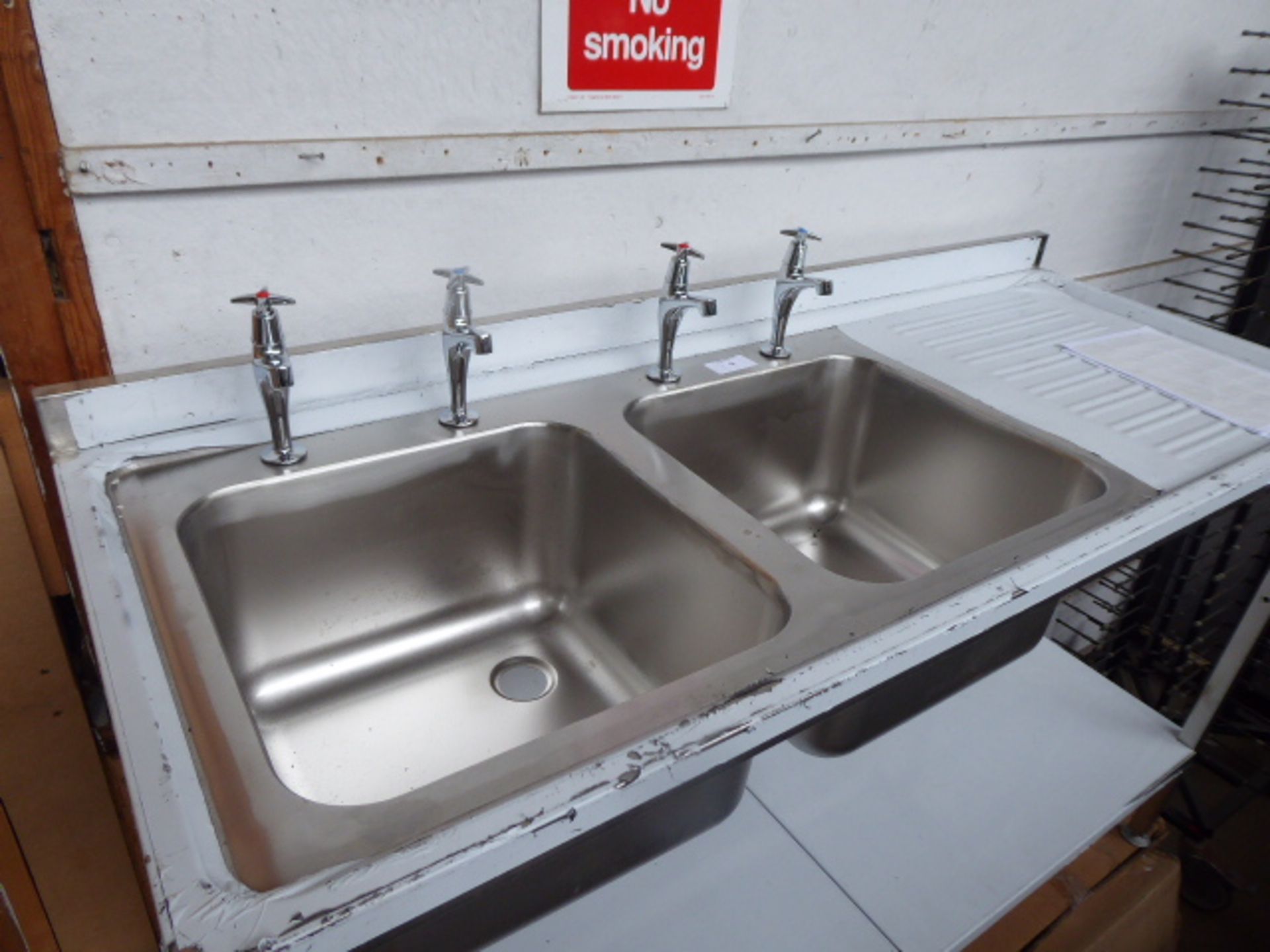 95 - 150cm 2 bowl stainless steel sink unit with draining board and shelf under with tap set - Image 2 of 2