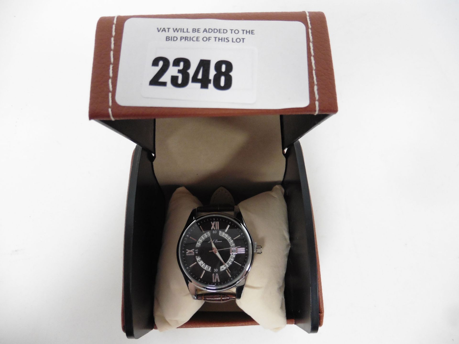 Men's LA Banus Date View watch with brown leather strap & Box