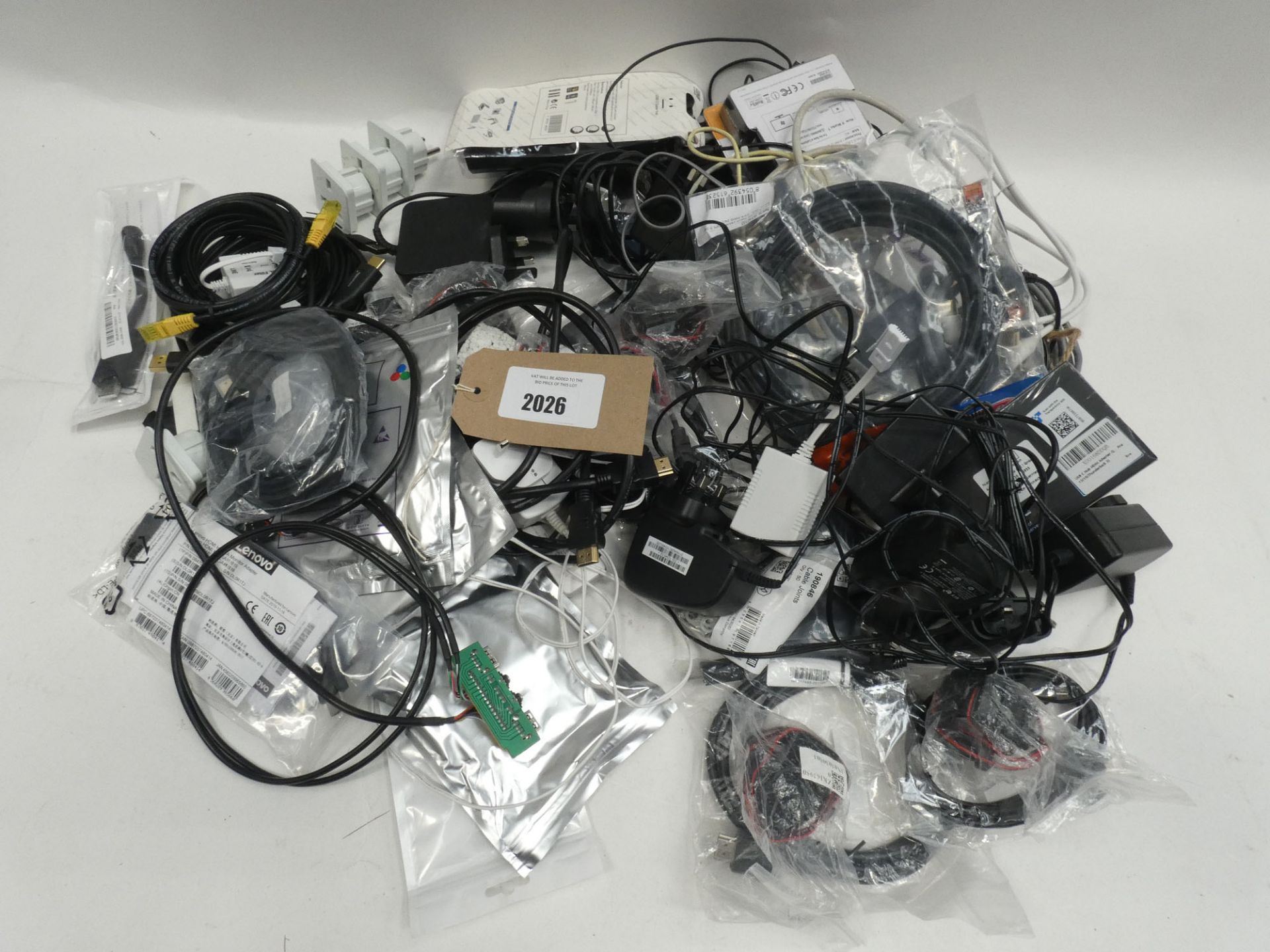 Bag containing various cables, leads and PSUs