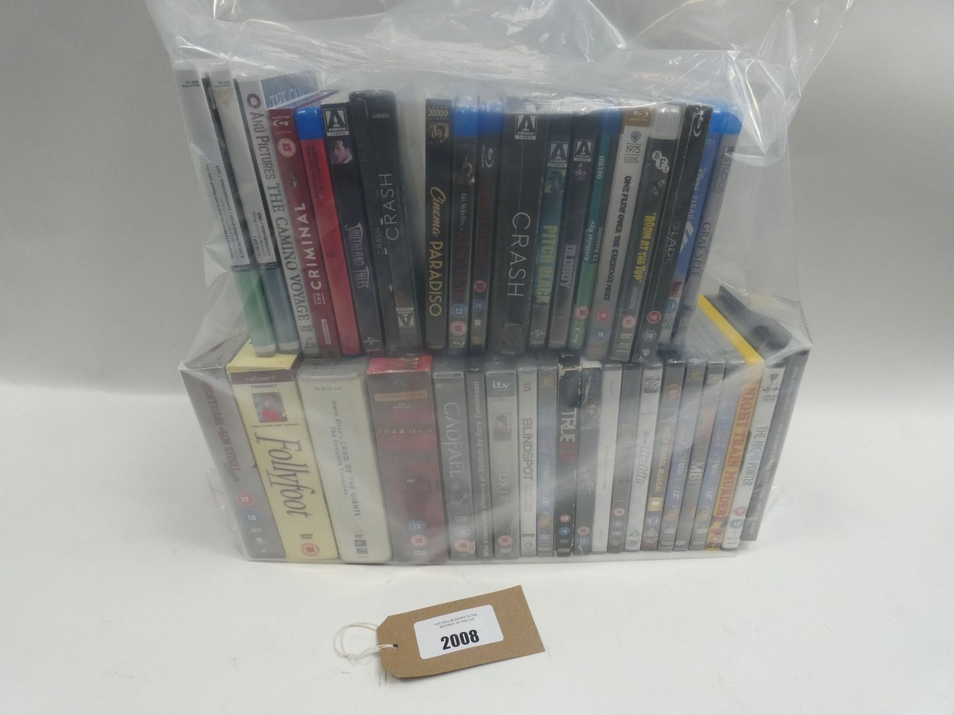 Bag containing quantity of DVD and Blu-Ray films/boxsets