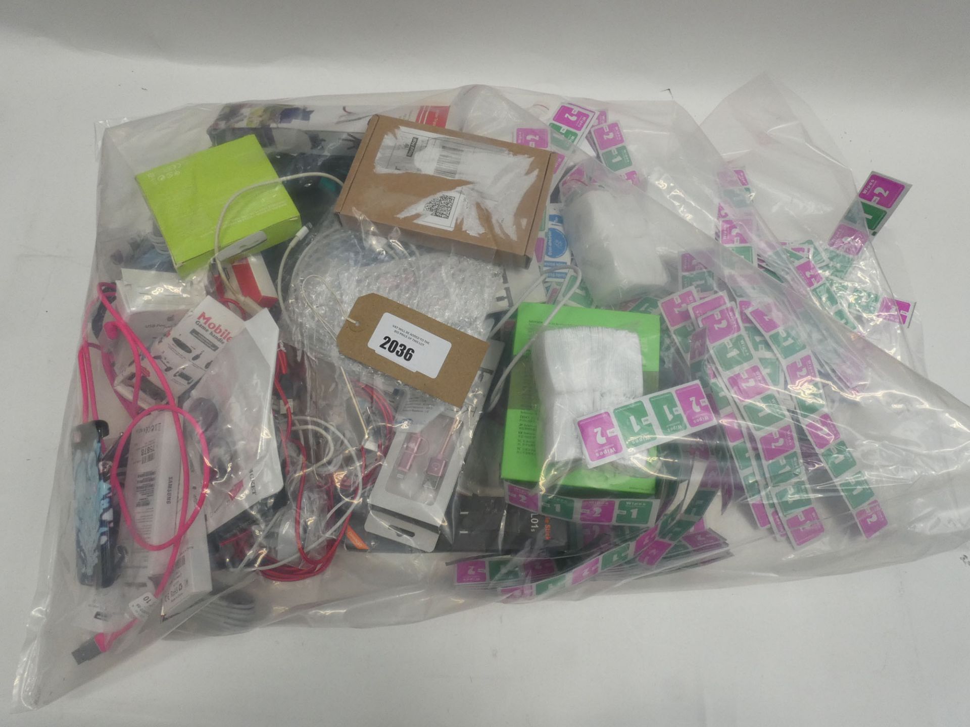 Bag containing quantity of various mobile phone accessories