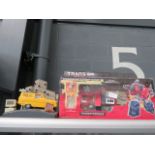 Model Trotters Trading Car, plus boxed Transformer toy Clock doesn't work