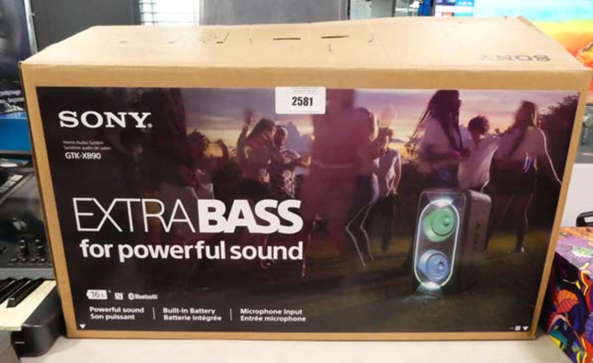 Sony GTK-XB90 portable bluetooth speaker with LED lights No visible damage to screen, can connect to