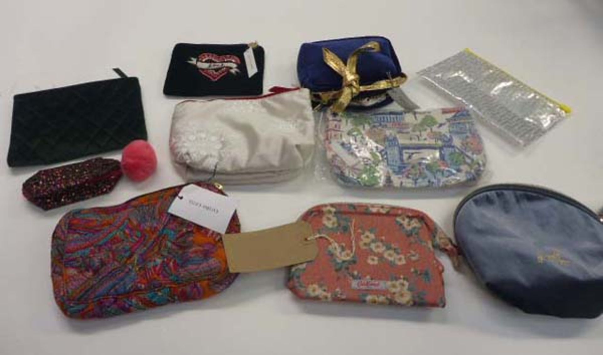 Selection of makeup bags including Cath Kidston, Ellies & Ivy, Birchwood, Clarins etc
