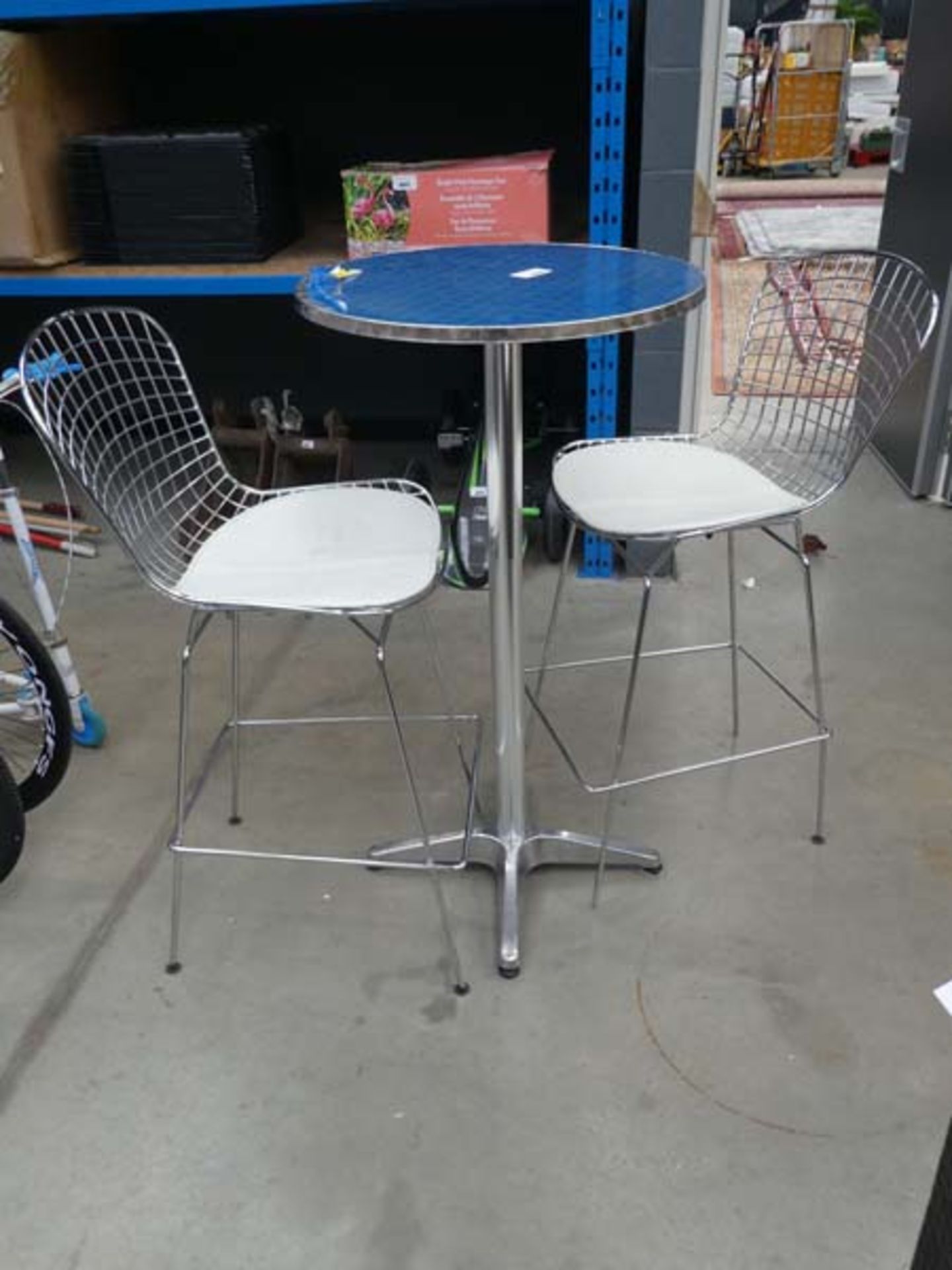 4115 High bistro table and 2 chrome framed high chairs