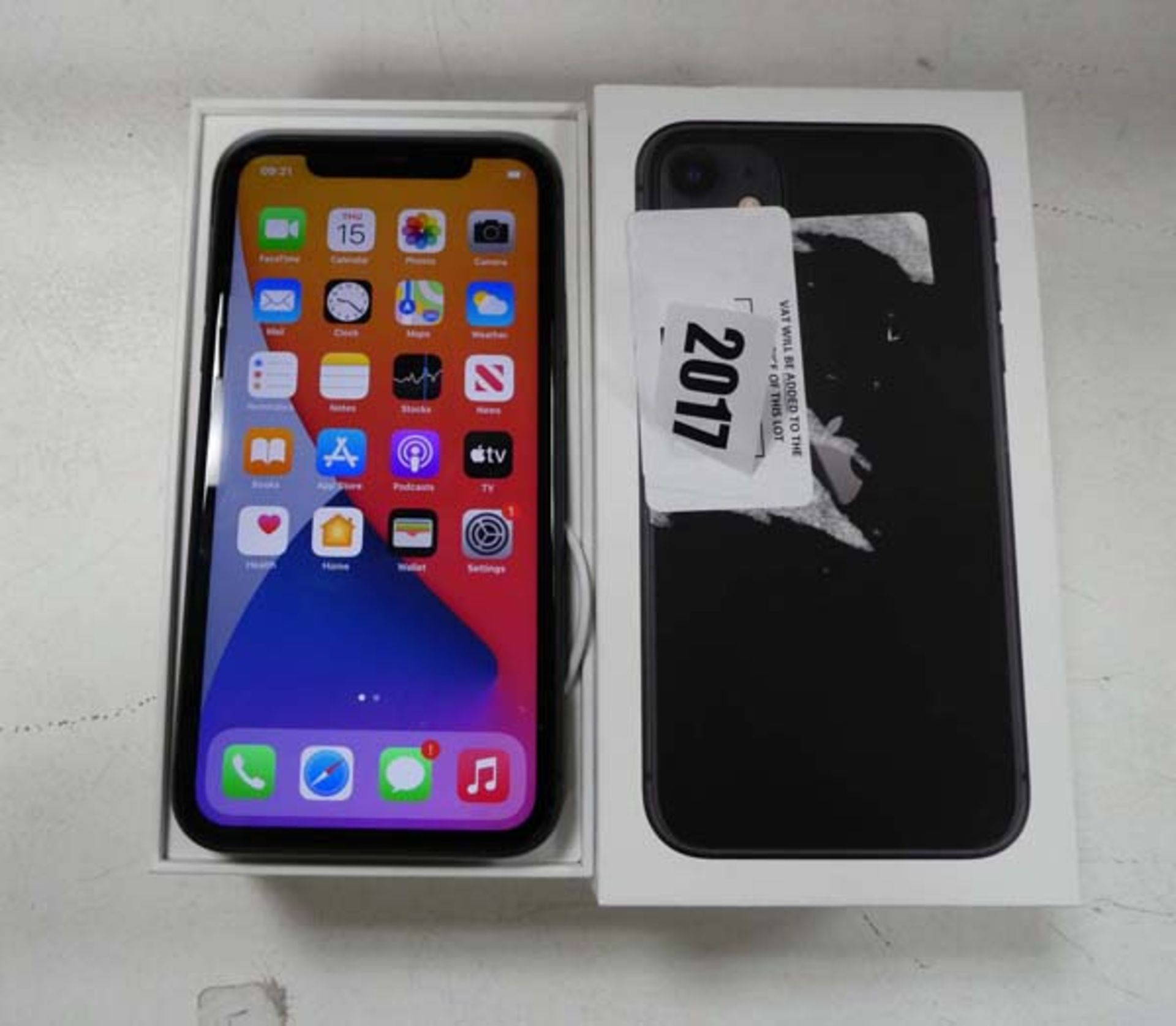 2045 - Apple iPhone 11 in black 128gb model A2221 with box