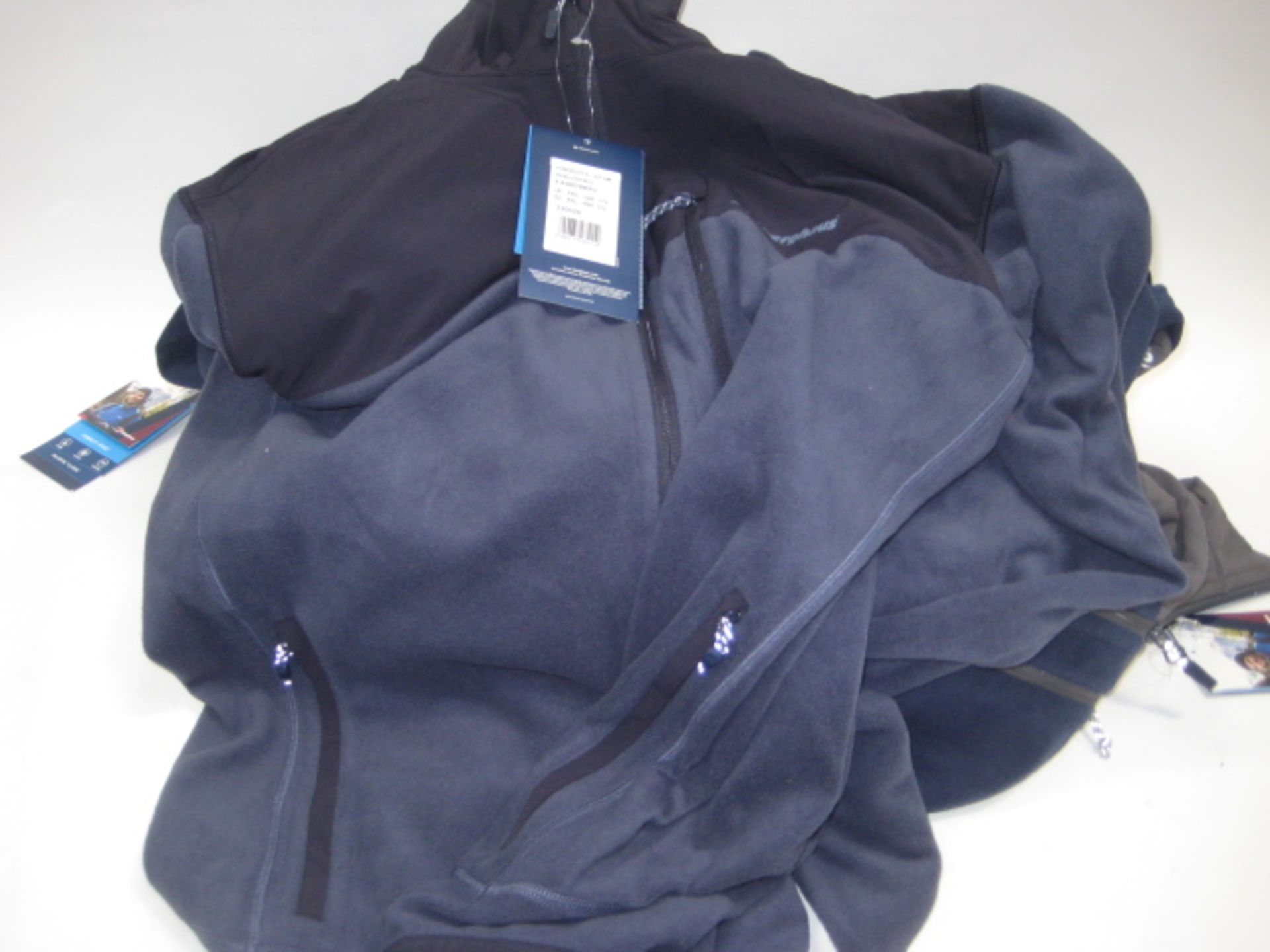 Bag containing 6 Bergenhaus blue fleecy jackets sizes from Medium-XXL