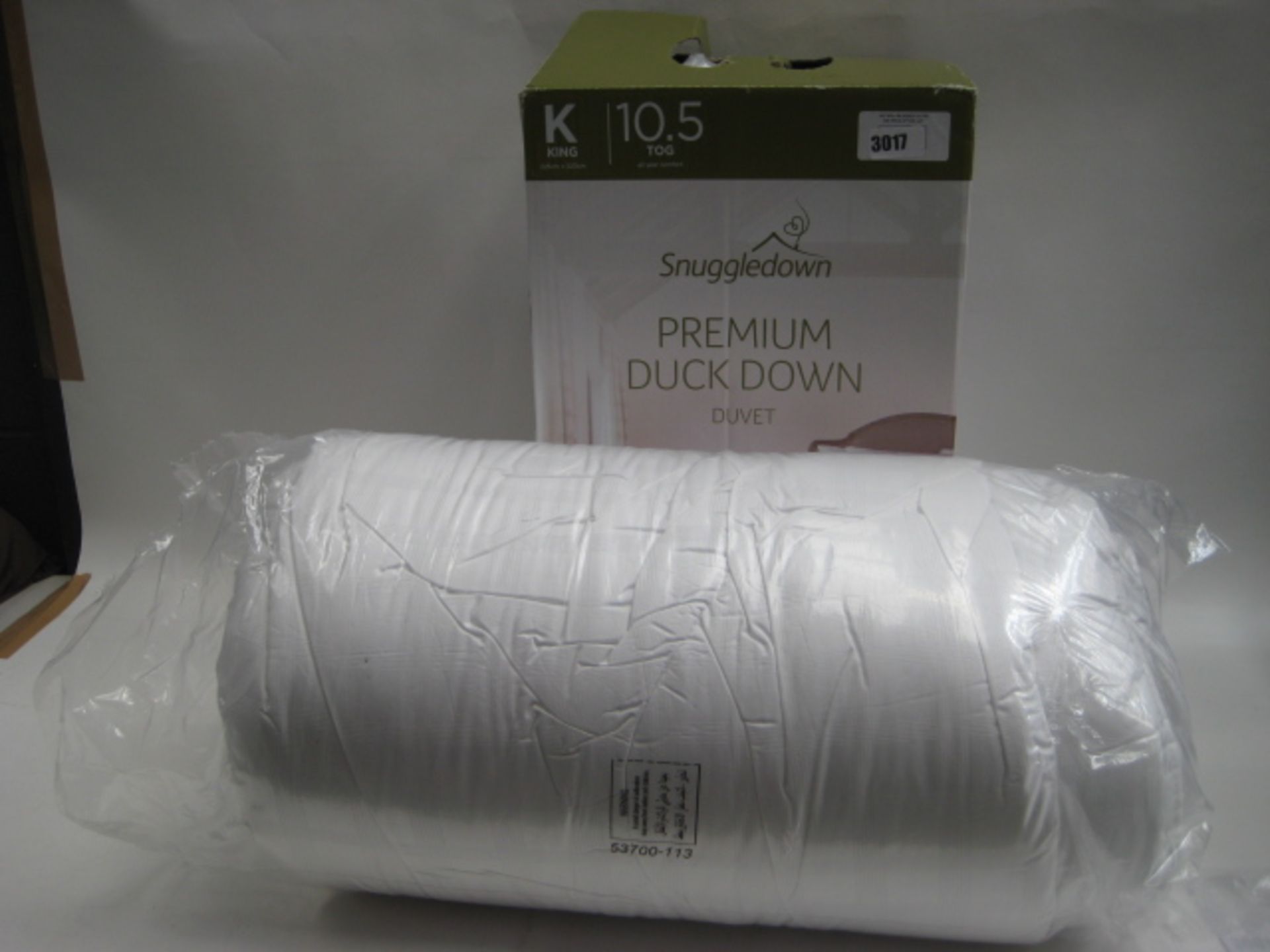 Boxed Snuggle Down Premier duck down duvet, king size together with a bagged unspecified sized duvet