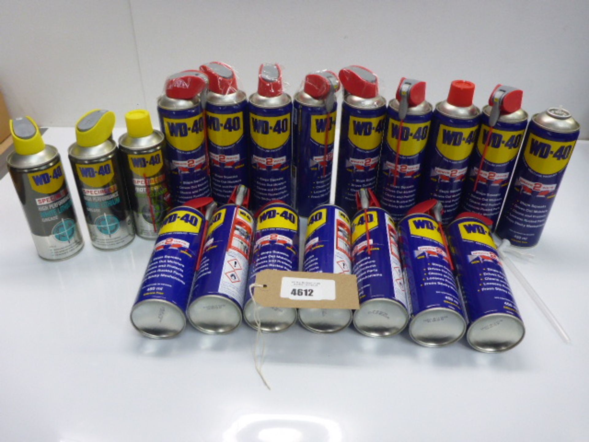 16 cans of WD-40 multi use lubricant and 3 cans of WD-40 Specialist lubricants