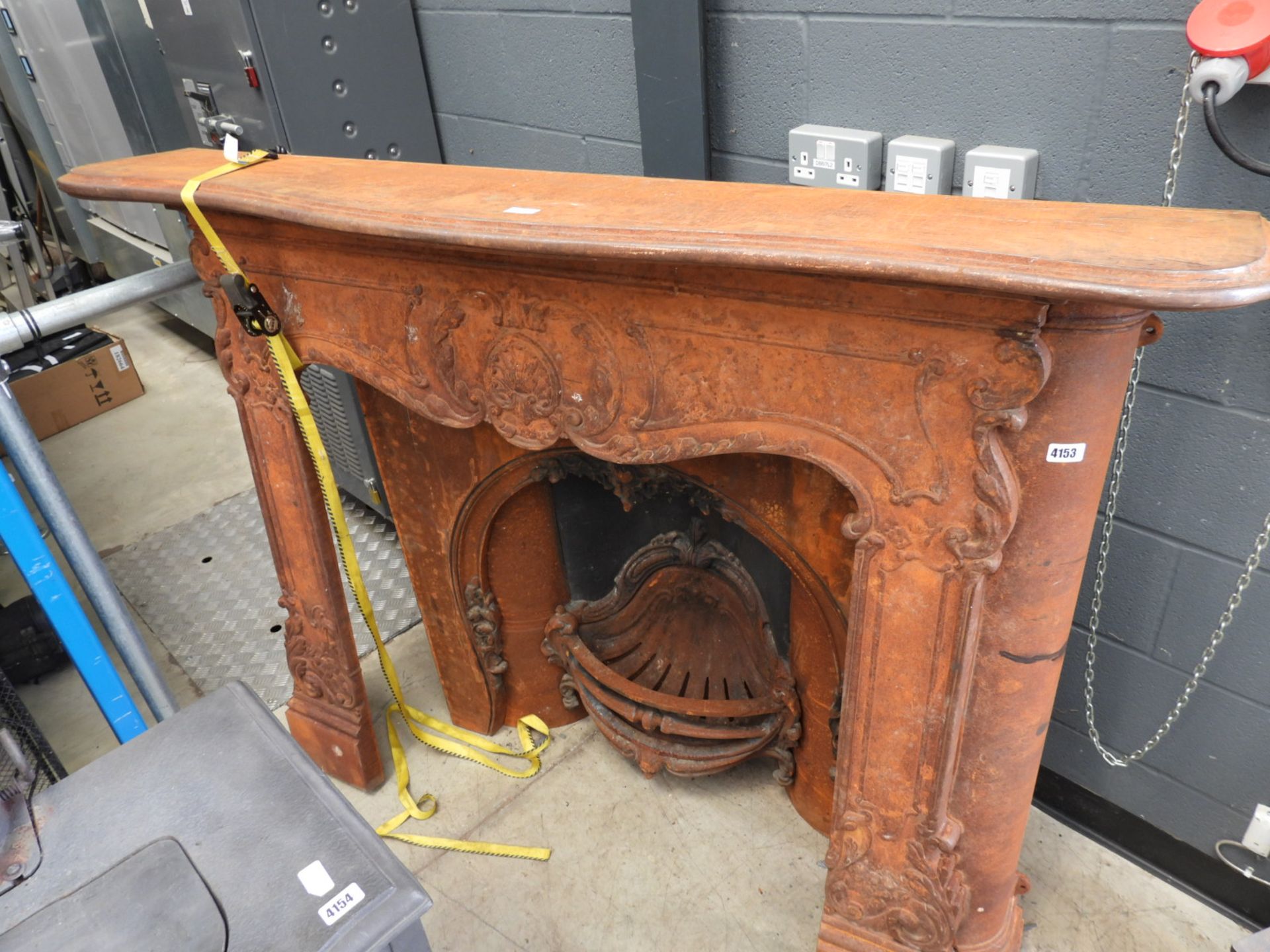 Victorian Rococo style cast iron fireplace and surround complete with mantel Width: 161cm Width (