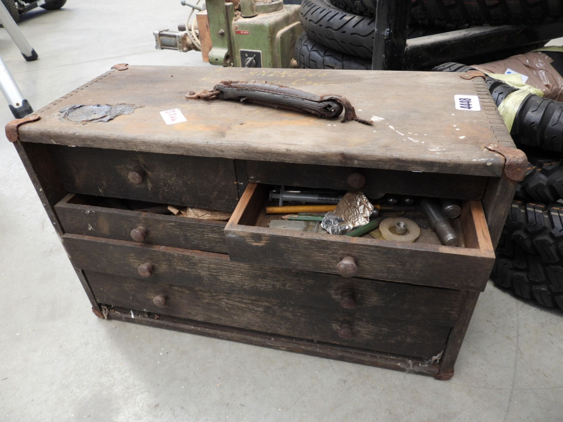 Vintage tool box, containing small tools