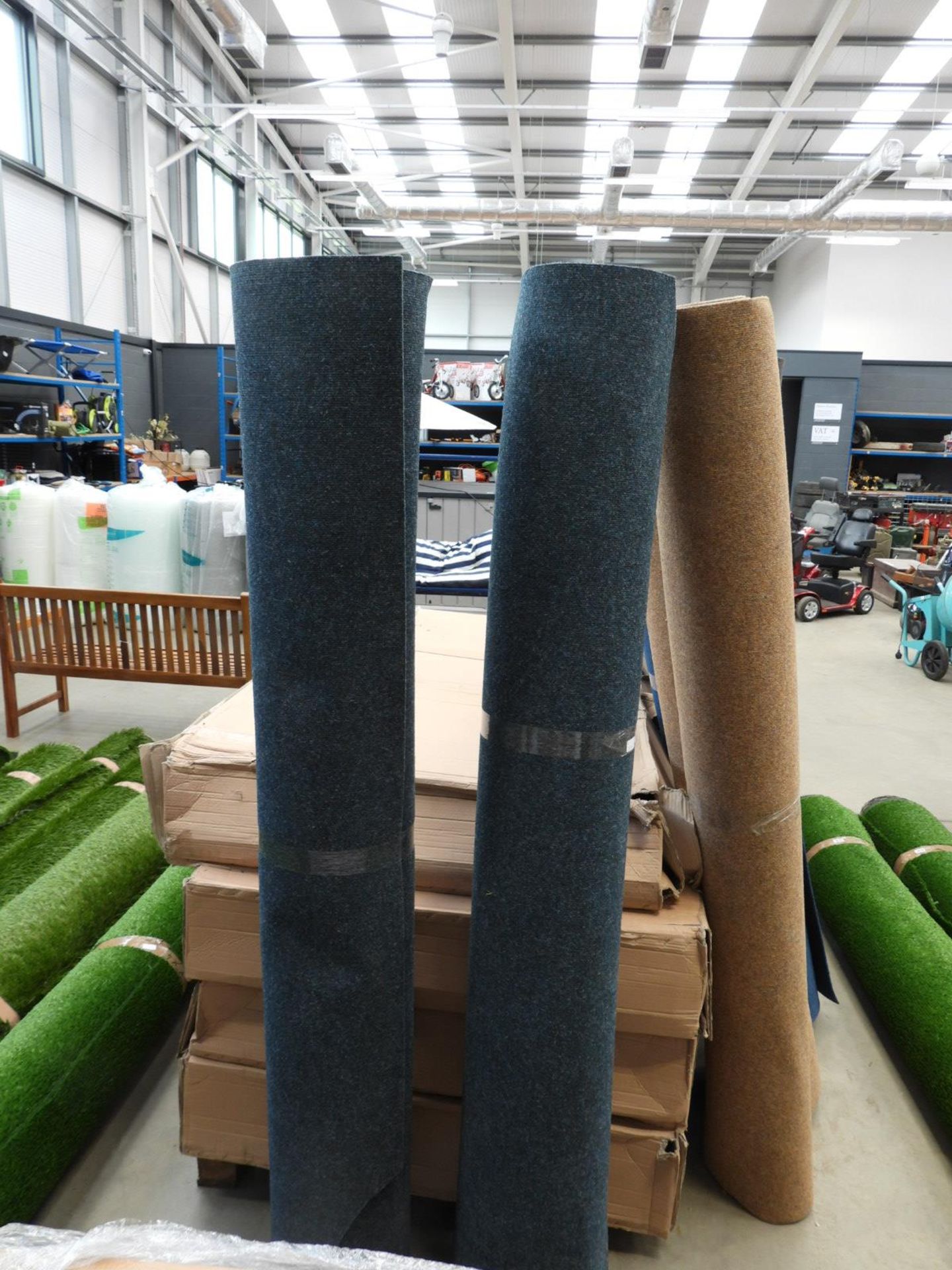 2 rolls of dark blue heavy duty industrial style carpet