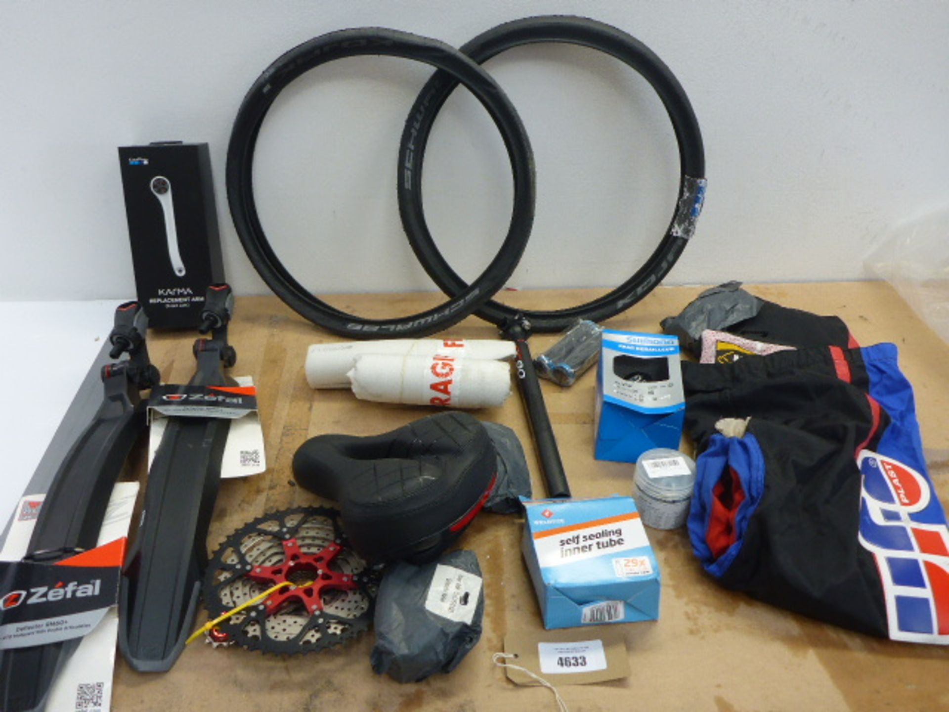 Motorbike & bicycle parts including Air coupler plug kit, Zefal mud guards, tyres, Karma replacement