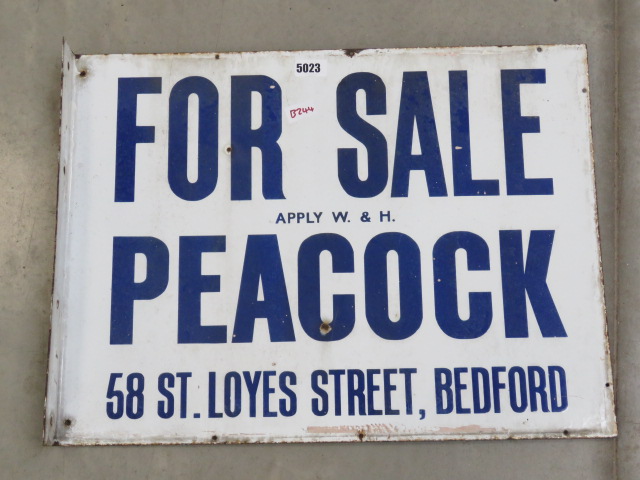 W&H Peacock enamelled For Sale sign