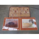 5012 African batik plus pair of limited edition prints entitled February and Path around a Field