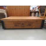 Rustic pine low slung coffee table boxed