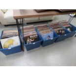 Five boxes containing vinyl records including Cliff Richard, Elvis, George Benson, Billy Joel and