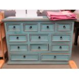 Green painted chest of multi drawers