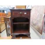 Reproduction mahogany side table, with drawer and shelves under