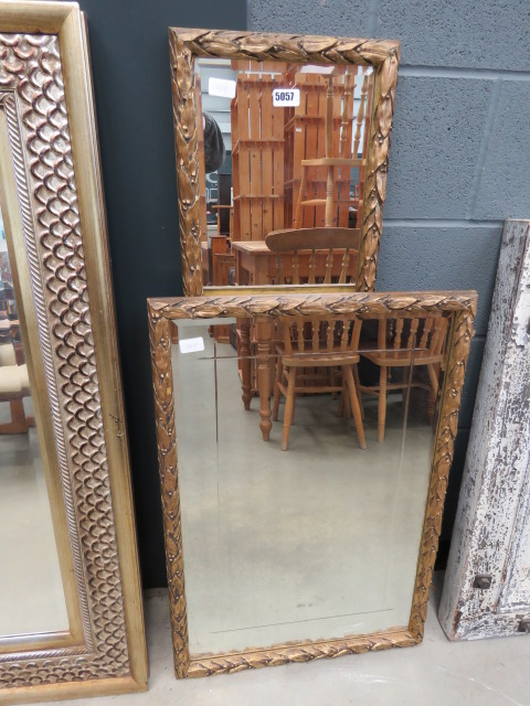 2 rectangular mirrors in leaf pattern painted frames