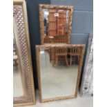 2 rectangular mirrors in leaf pattern painted frames