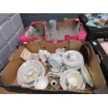 2 boxes containing Bunnykins crockery, other china and glassware